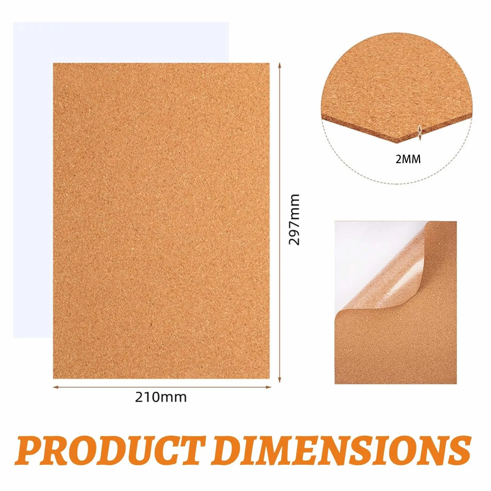 Hojas de Corcho Autoadhesivas 30x21cm 2mm Espesor 8 Piezas para Decoración Mural y Tablones de Anuncios