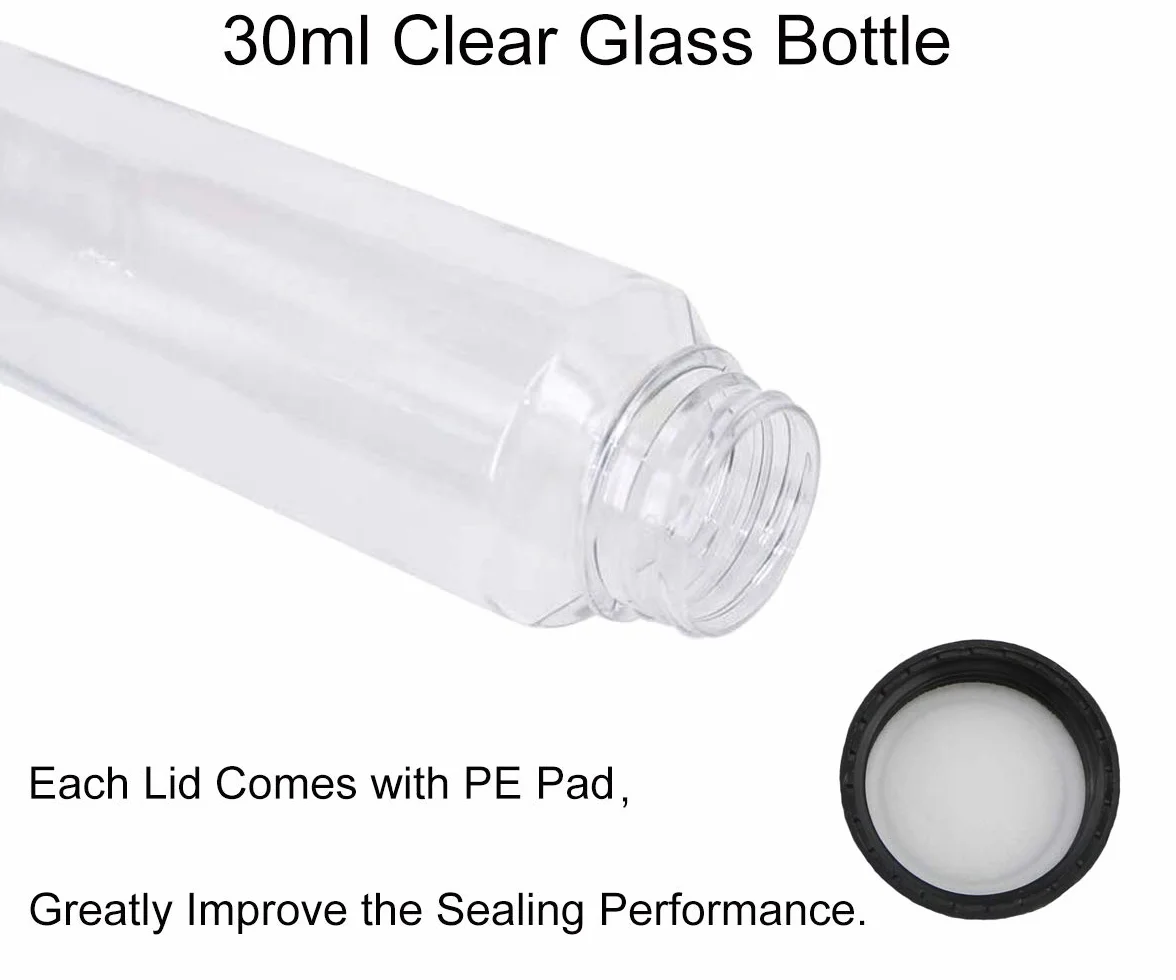 Frascos de Muestras de Cristal Transparente 30 ml con Tapa de Rosca, Viales de Muestra
