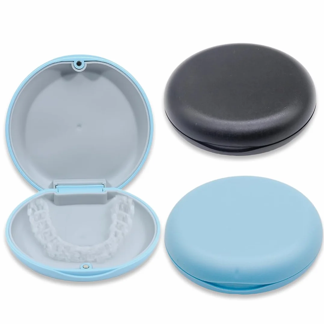 Caja Dentadura Postiza 2 Piezas Contenedor Almacenamiento Portátil Negro Azul