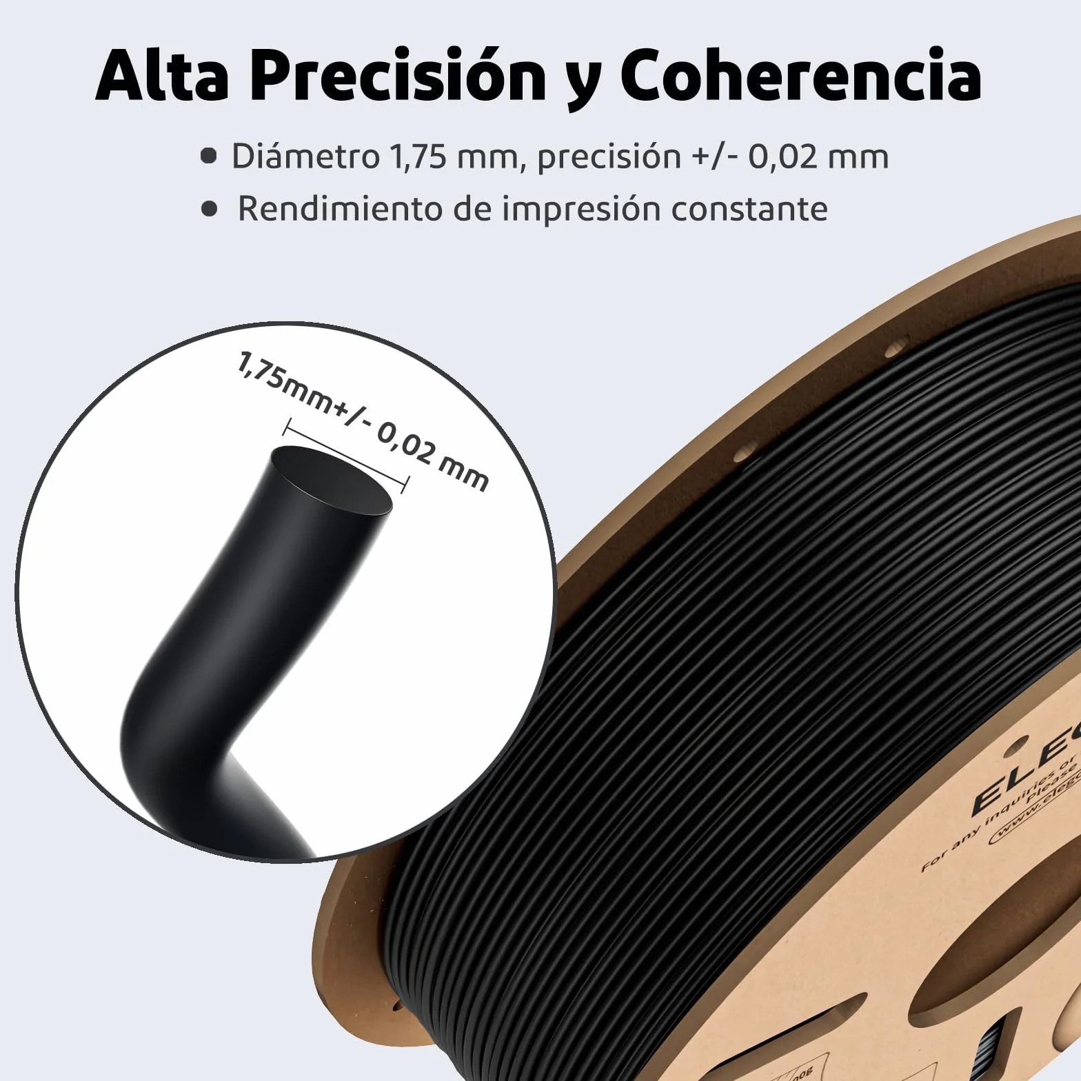 ELEGOO Filamento PLA 1.75mm 1KG Negro para Impresora 3D Precisión Dimensional +/- 0.02mm