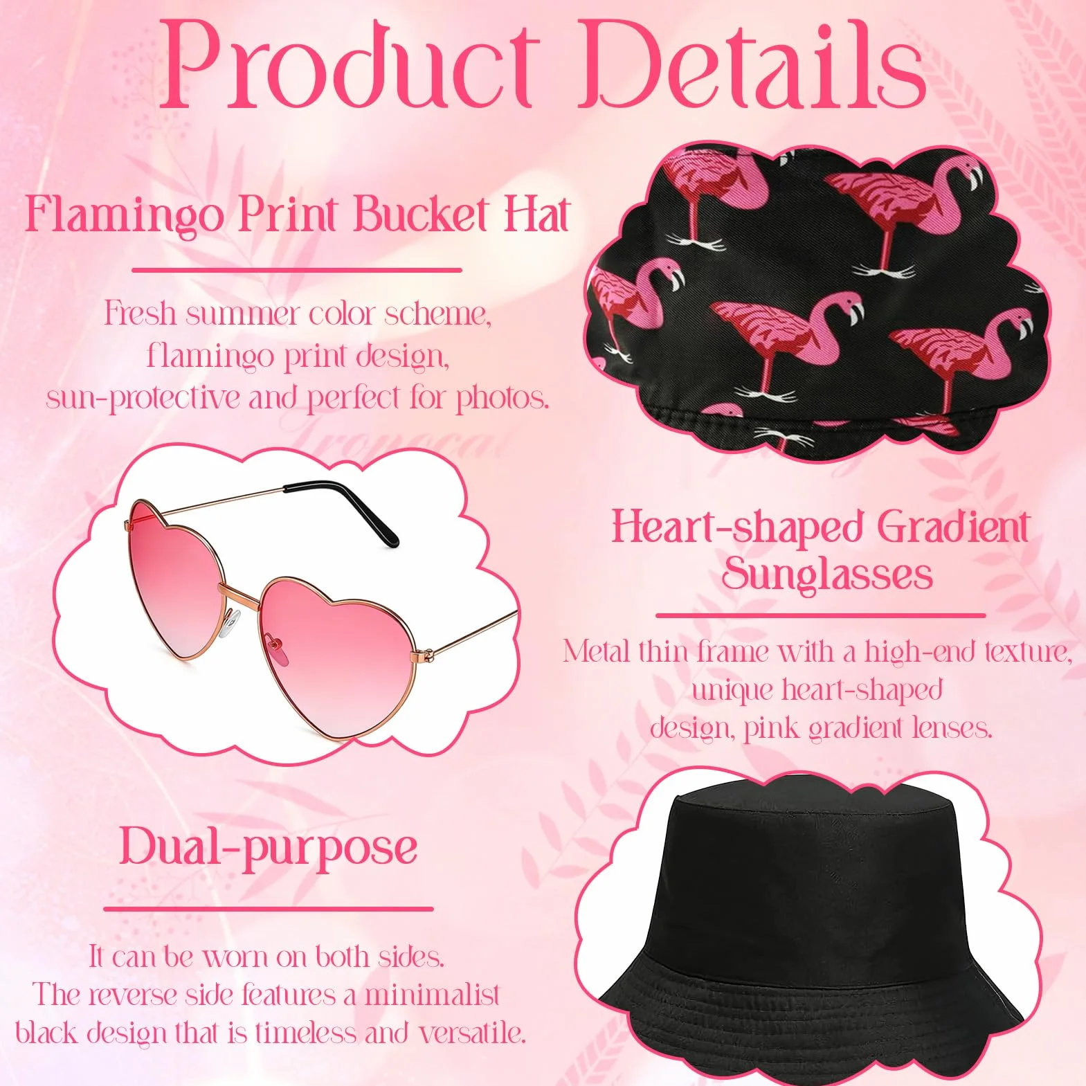Sombrero de Pescador Flamenco, Sombrero del Pescador Mujer con Gafas de Sol Corazón, Sombreros para El Sol de Pesca, Protección UV Sombreros, Ropa y Accesorios De Moda