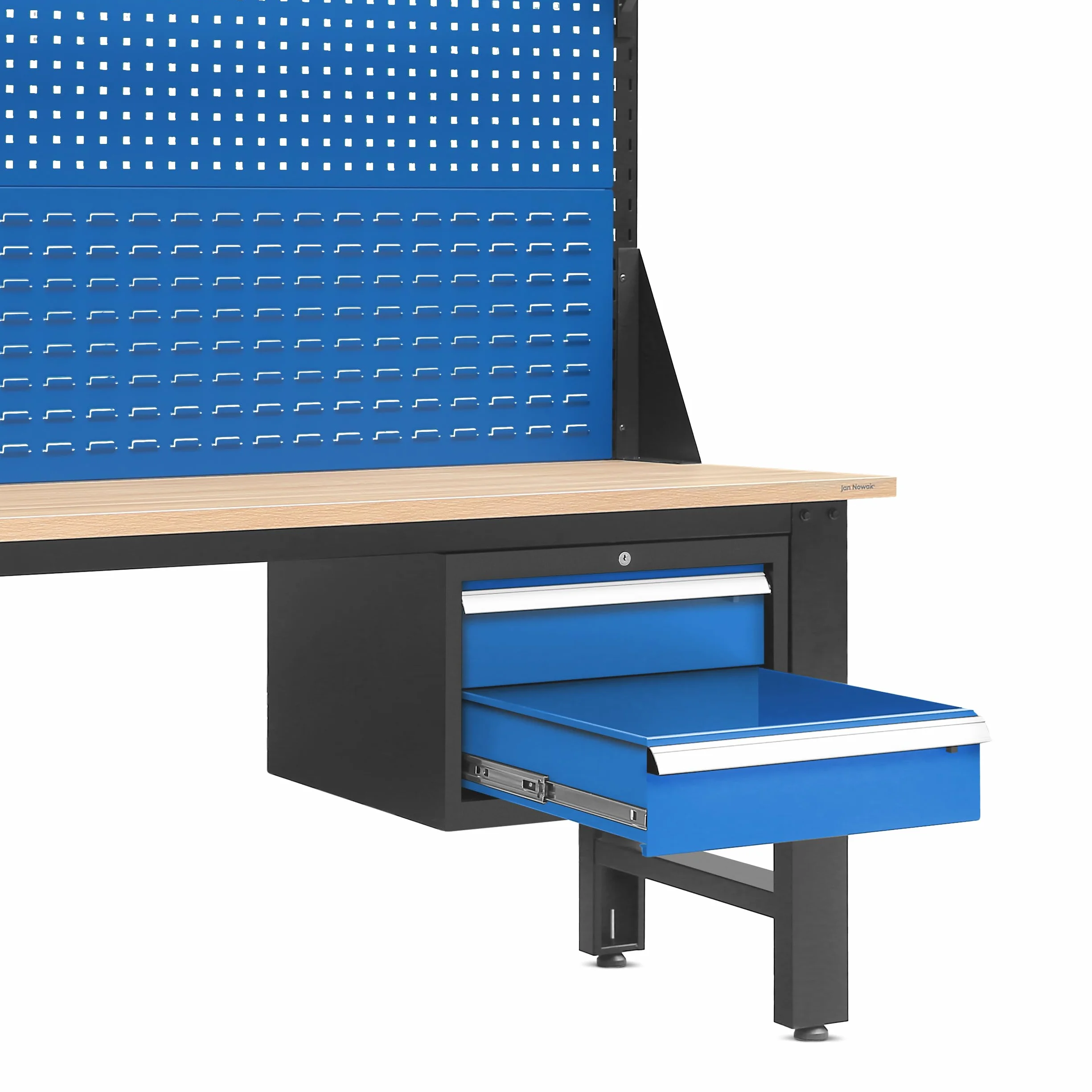 Banco de Trabajo con Pared Perforada Mesa de Trabajo 2 Cajones Enchufe Metal MDF 600 kg 170x150x75 cm Antracita Azul