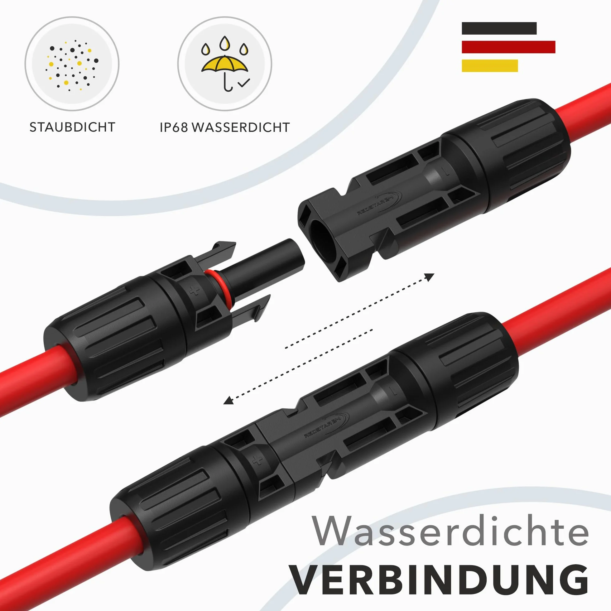 RedStar24 Cable Solar 4mm² 6mm² IP68 Extensión Fotovoltaico Resistente UV 2m
