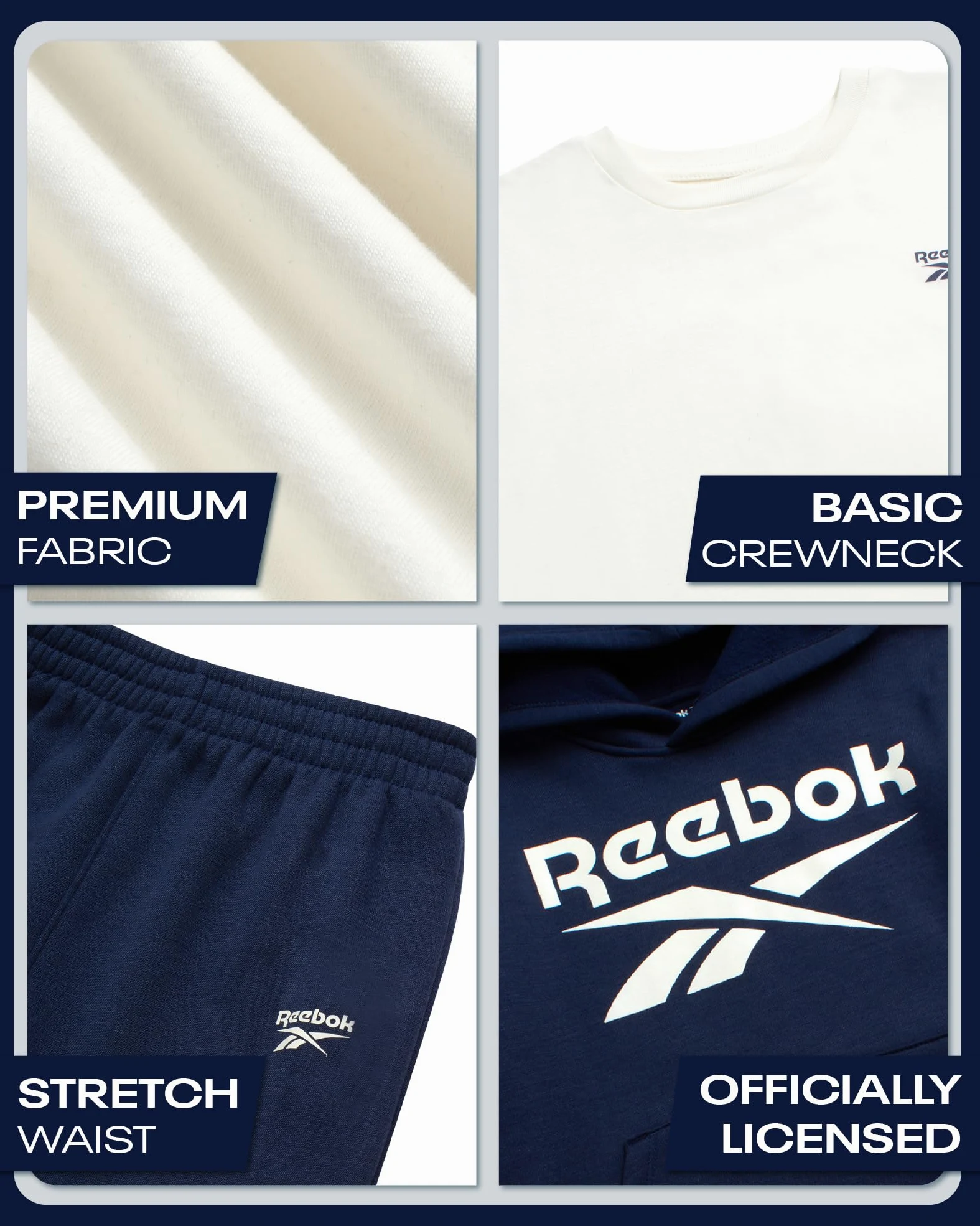 Reebok Conjunto deportivo de 3 piezas para niños, sudadera con capucha, pantalones deportivos y camiseta para niños (8-14)