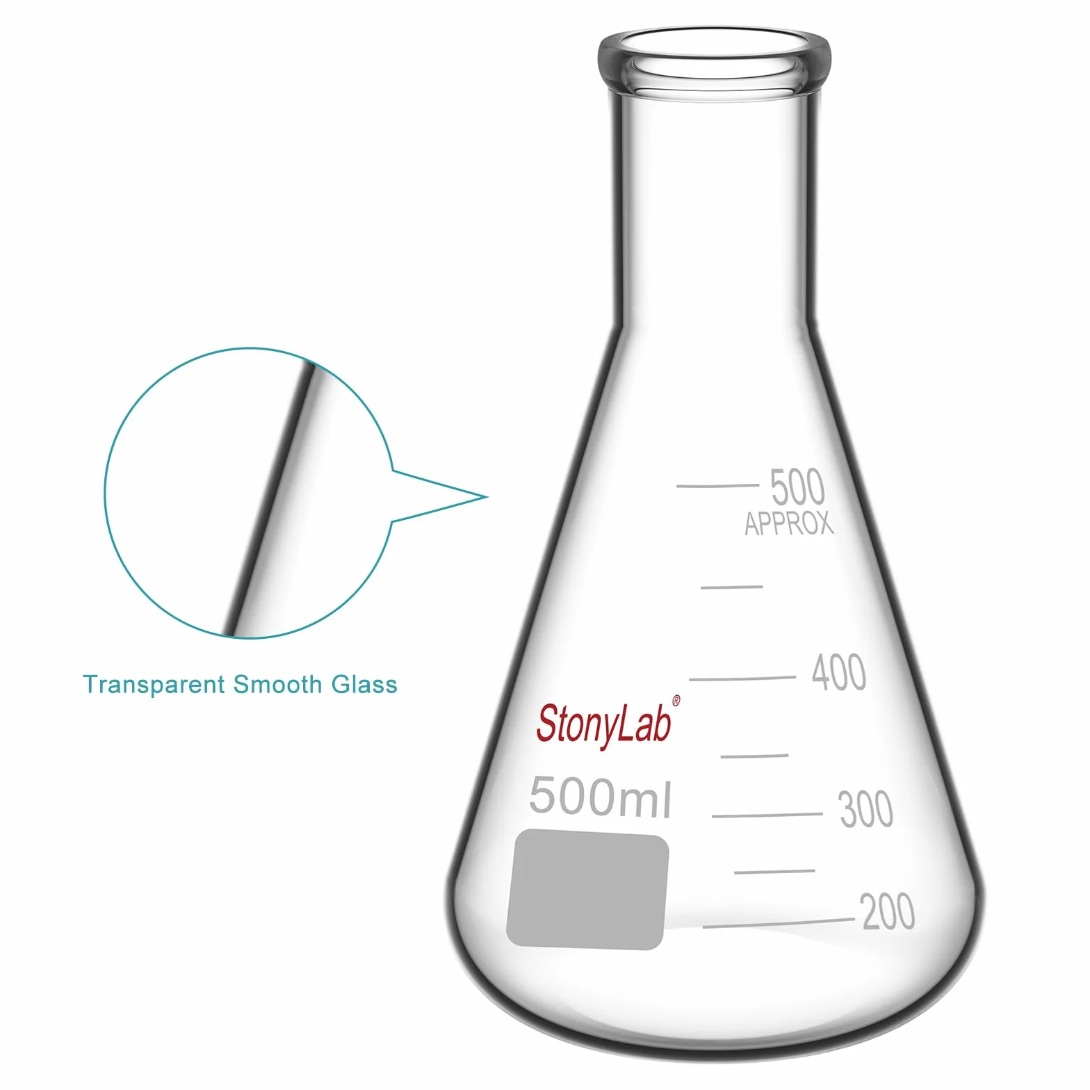 StonyLab Frascos Erlenmeyer Boca Estrecha 500ml Borde Pesado 2 Paquetes