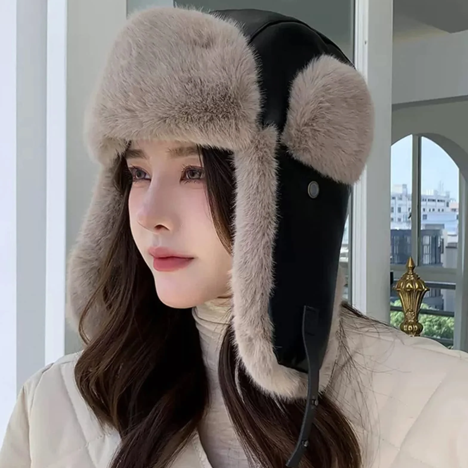 GIBZ Gorro de Aviador para Mujere Invierno Sombrero de Trampero con Orejeras Gorro Ruso de Piel