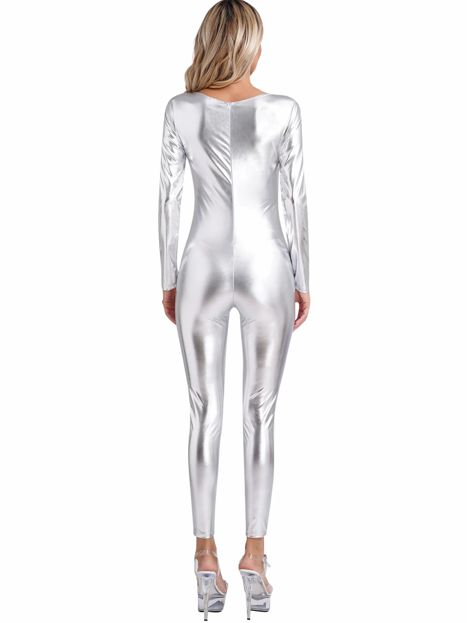 Maillot Gimnasia Ritmica Brillante para Mujer Metálico Danza Ballet Leotardo de Patinaje Artistico Manga Larga Mono Deportivo Completo Una Pieza Ropa de Baile