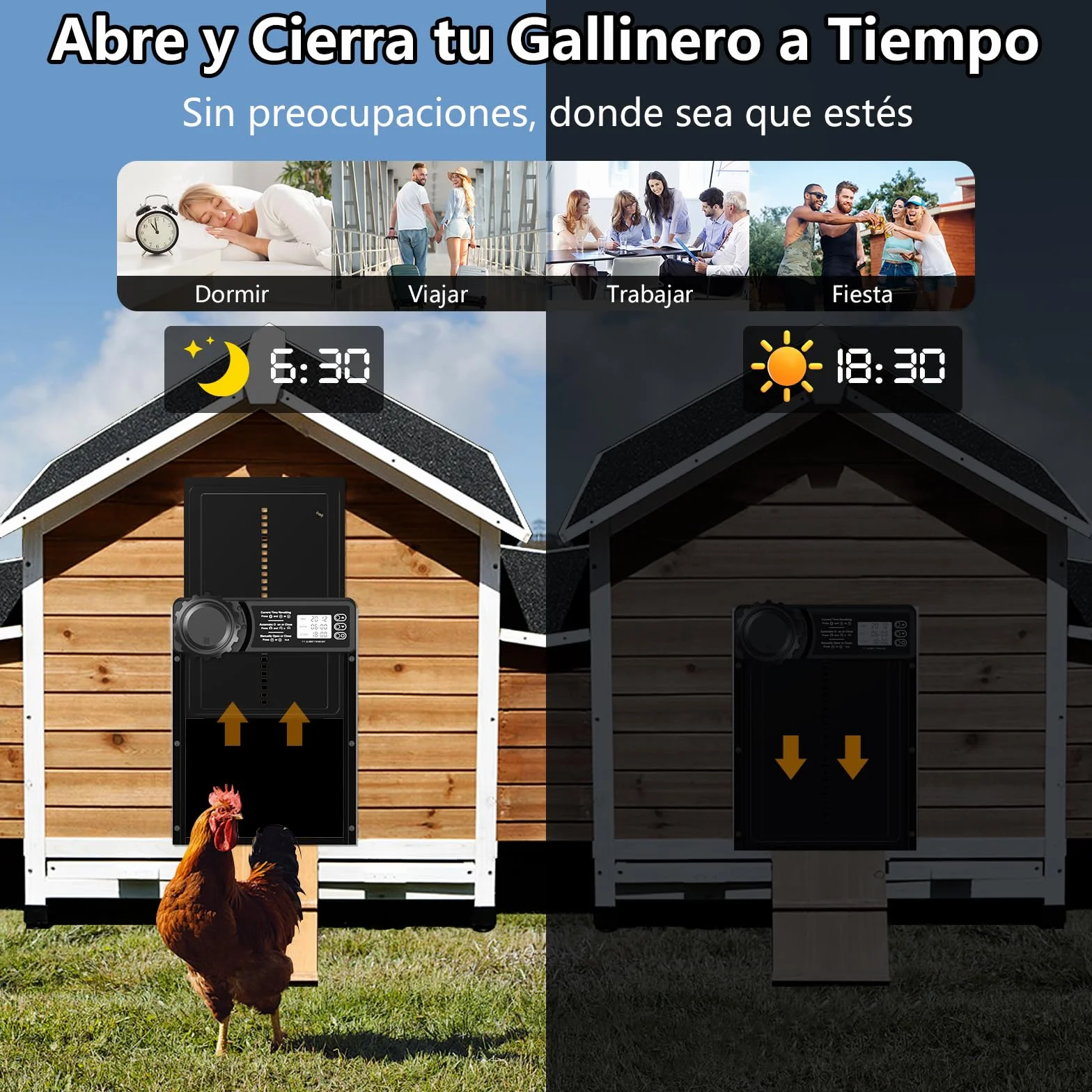 CHAMUTY Puerta Automática Gallinero con Pantalla LCD Grande, Aleación de Aluminio, Temporizador, Manual, Anti-atrapamiento