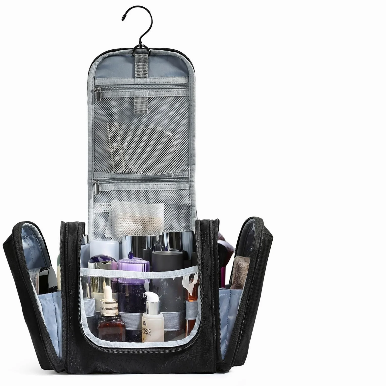 Neceser Bolsas de Viaje Colgantes, Nuevo Organizador de Maquillaje Transparente Impermeable, Gran Capacidad, Neceser cosmético, Estuche organizadores(Black,L)