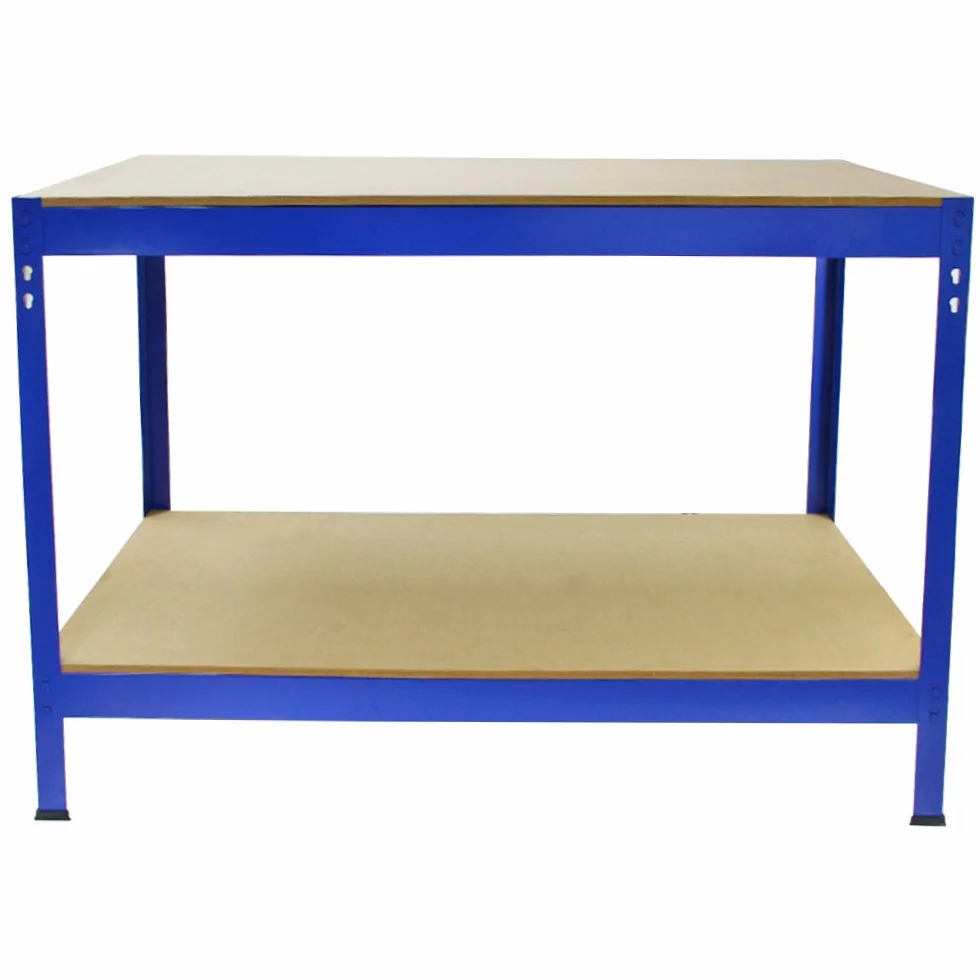 Q-Rax Mesa Trabajo Metálica 90x100x60cm Azul Banco Taller Ajustable 200kg