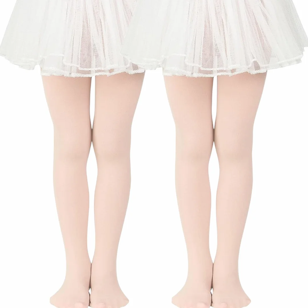 Medias de ballet 80D elásticas transpirables para niñas pequeñas Rosa nude