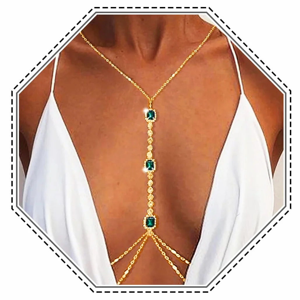 Jovono Cadena de Cuerpo Bohemia de Diamantes de Imitación, Brasier de Cristal Dorado, Bikini, Fiesta, Ombligo, Playa, Joyería Corporal para Mujeres y Niñas