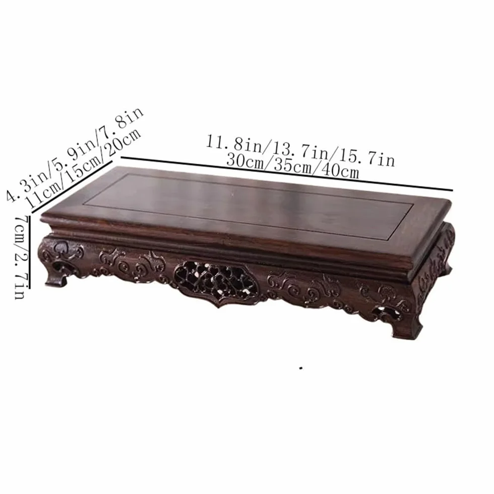 Mesa de exhibición de bonsáis Base Rectangular de Madera de ébano Soporte Tallado Ahuecado Grande