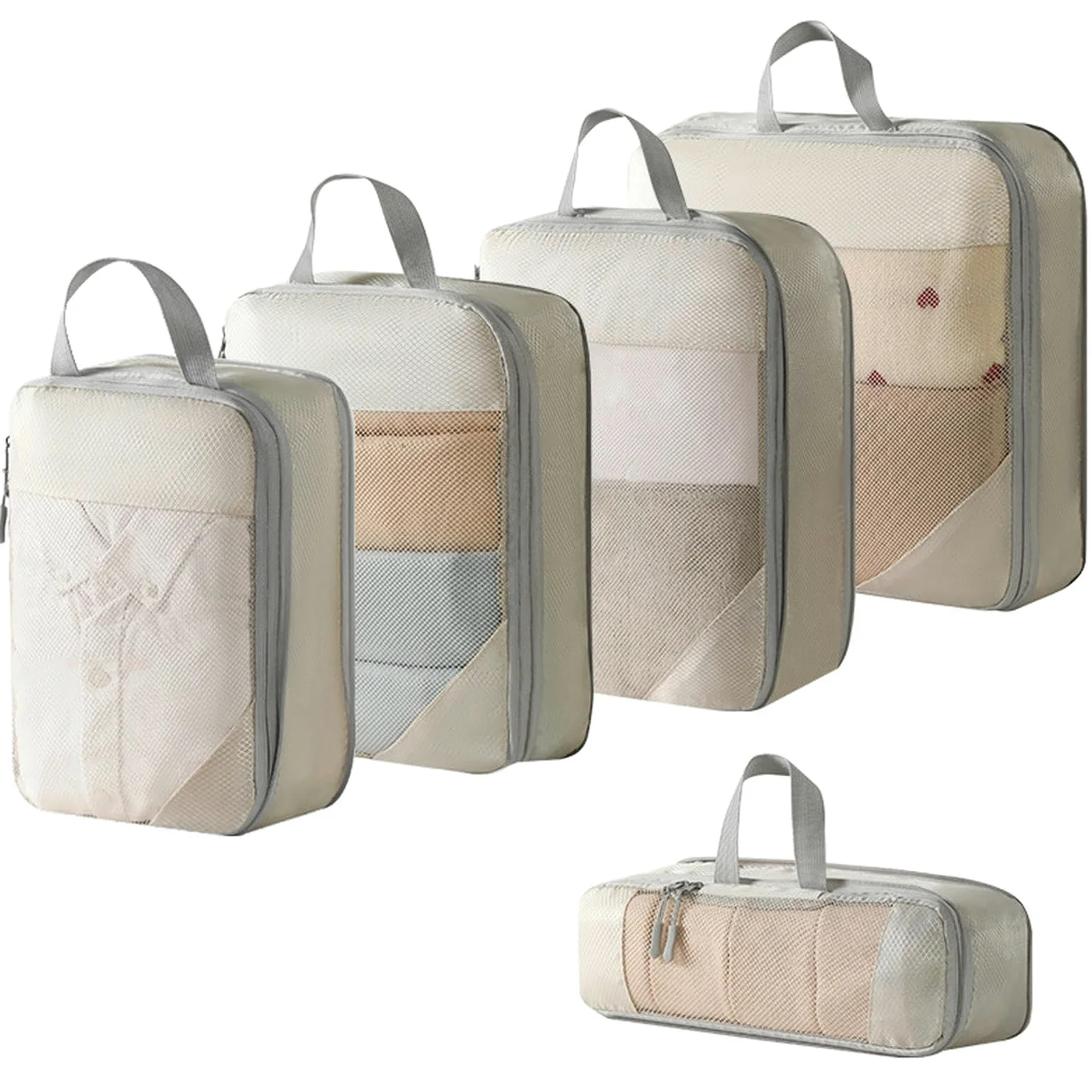 Cubos de Embalaje 5 6 Piezas Organizador de Equipaje portátil de Viaje Bolsas de Almacenamiento Bolsas de Zapatos de Embalaje de compresión con Malla Bolsa de Bolso Plegable Ligera-5