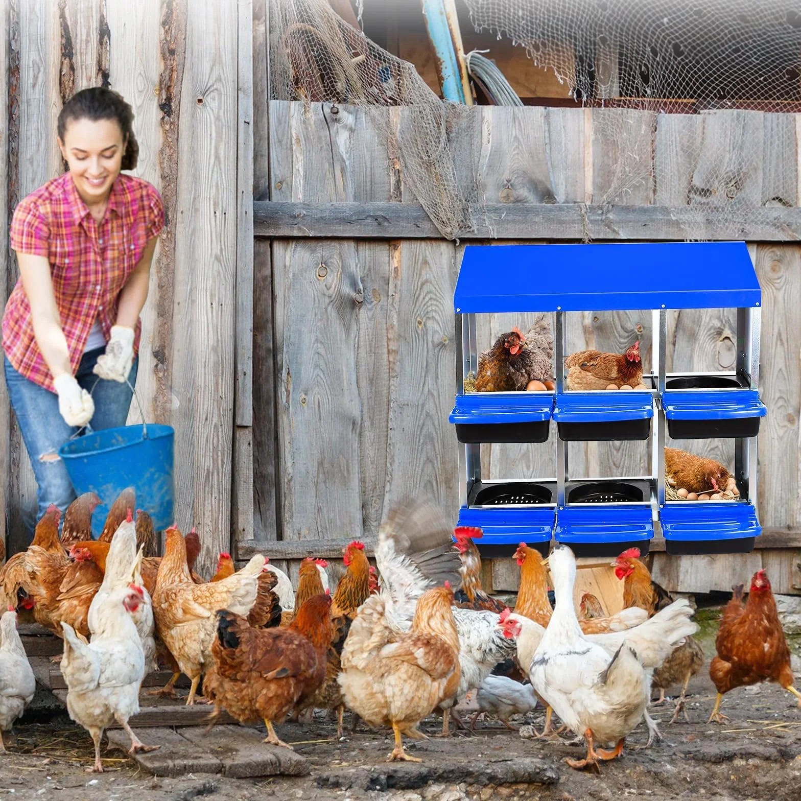 Garvee Caja De Anidación para Gallinas 6 Compartimentos Acero Galvanizado Antióxido Tapa Extraíble