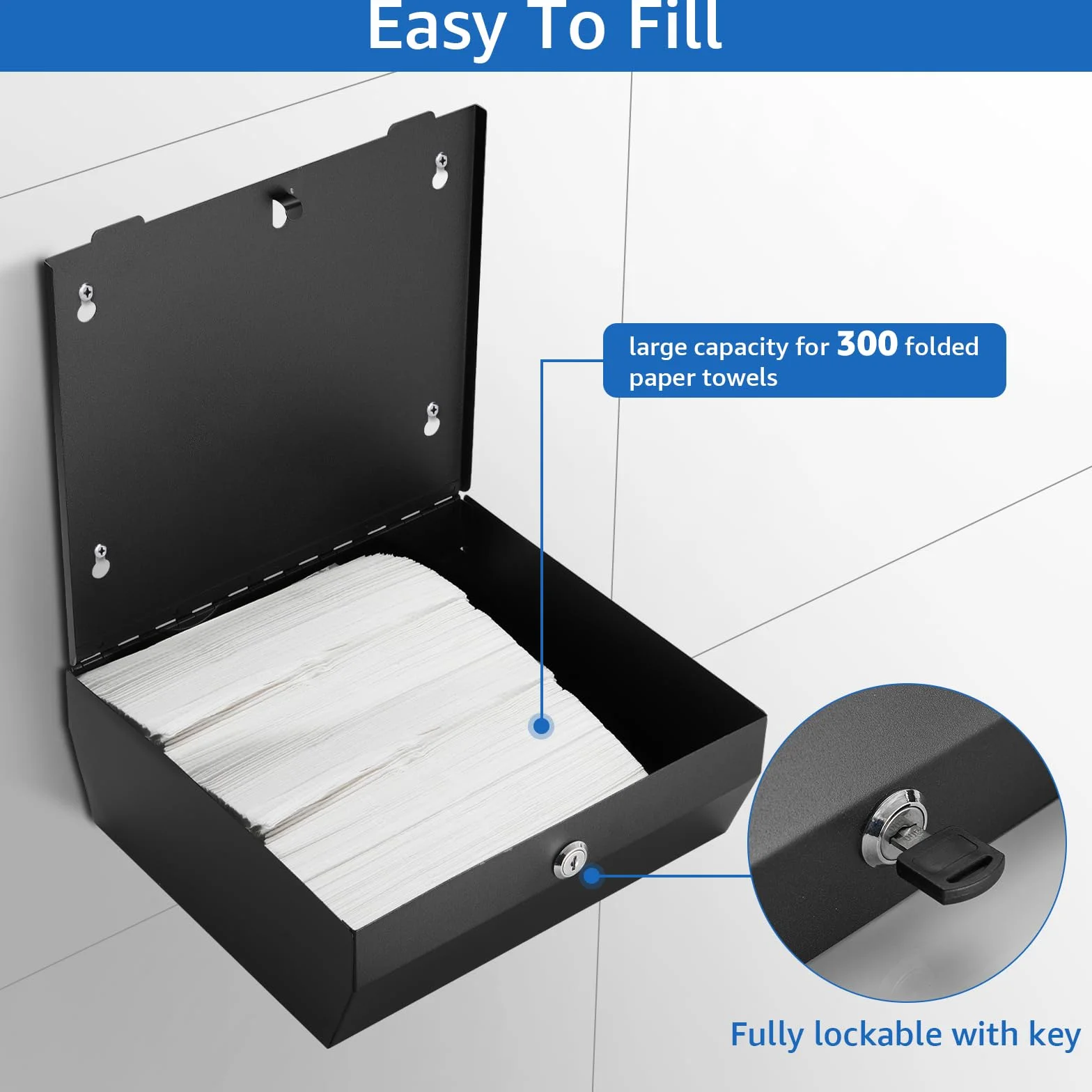 Dispensador de toallas de papel de acero inoxidable, montaje en pared, triple pliegue, gran capacidad, comercial