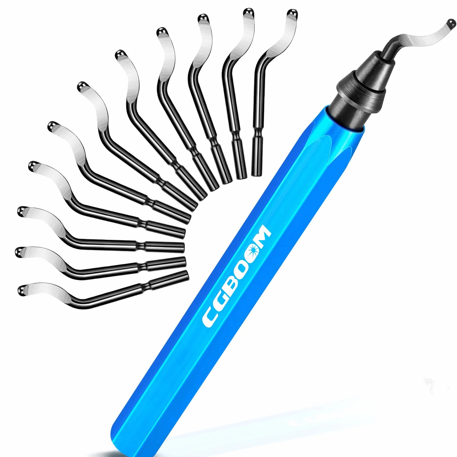 CGBOOM Herramienta de desbarbado universal mango metal 10 cuchillas repuesto 360° corte impresora 3D plástico aluminio acero inoxidable