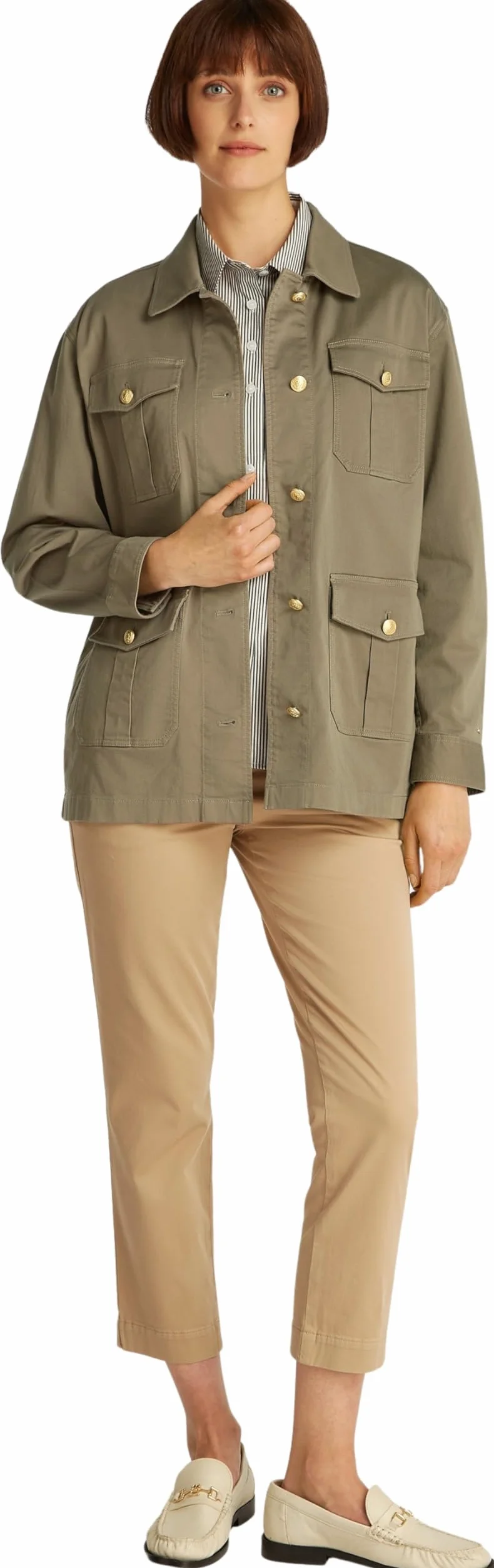Tommy Hilfiger Chaqueta tipo camisa Mujer Gold Button Utility con bolsillos en el pecho