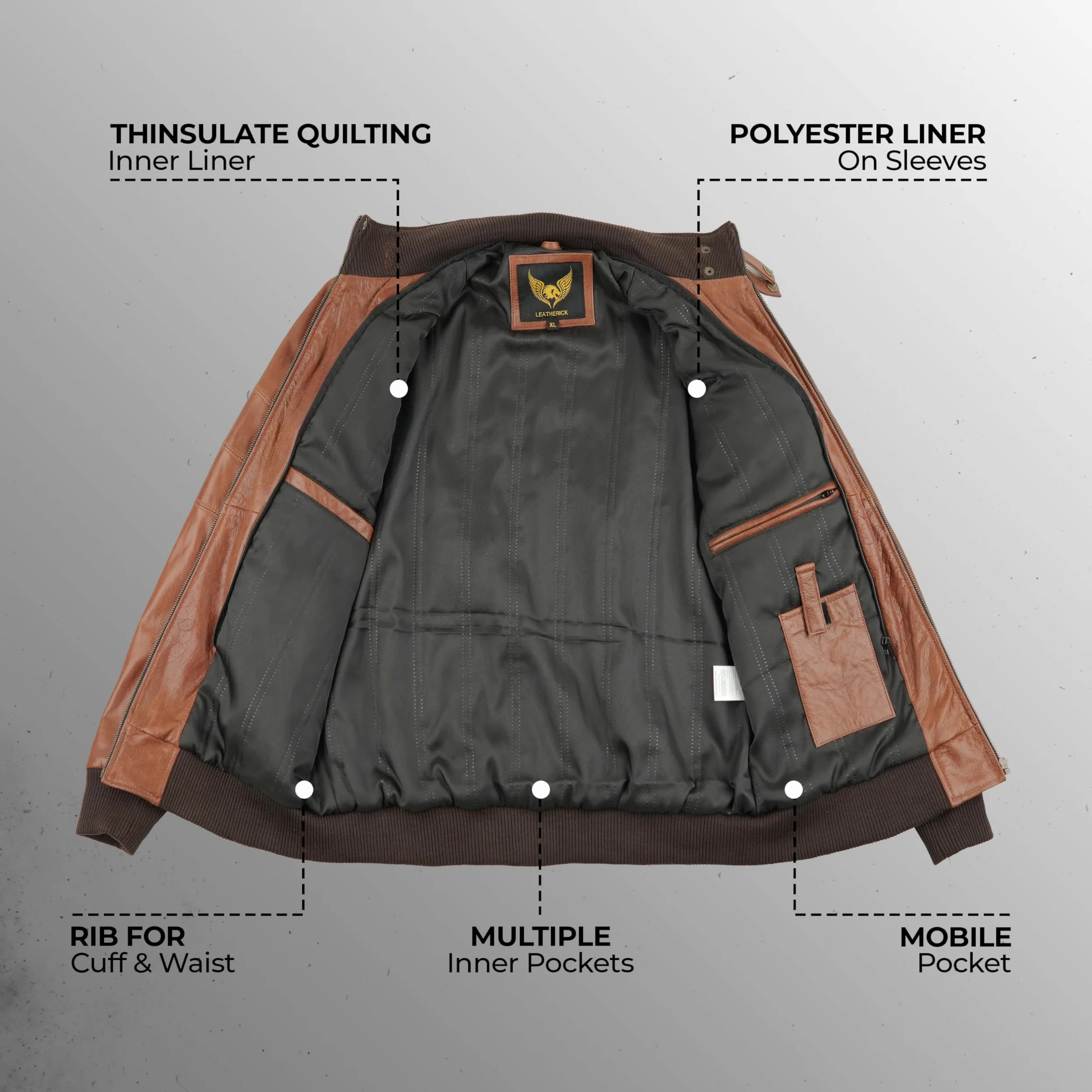 Leatherick Chaqueta de cuero Buffalo: capucha de forro polar extraíble, 7 bolsillos funcionales y cierre frontal con cremallera.
