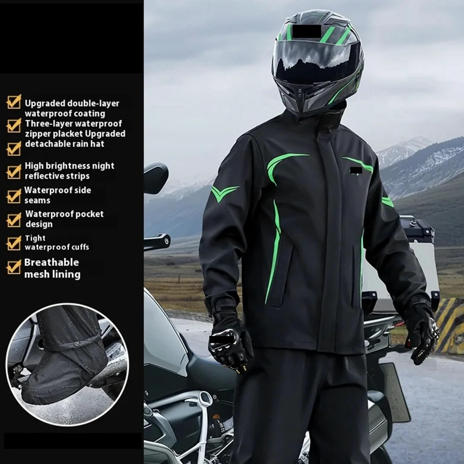 Traje de Agua 1 juego de pantalones impermeables for lluvia, traje impermeable dividido, for motocicleta, for hombre