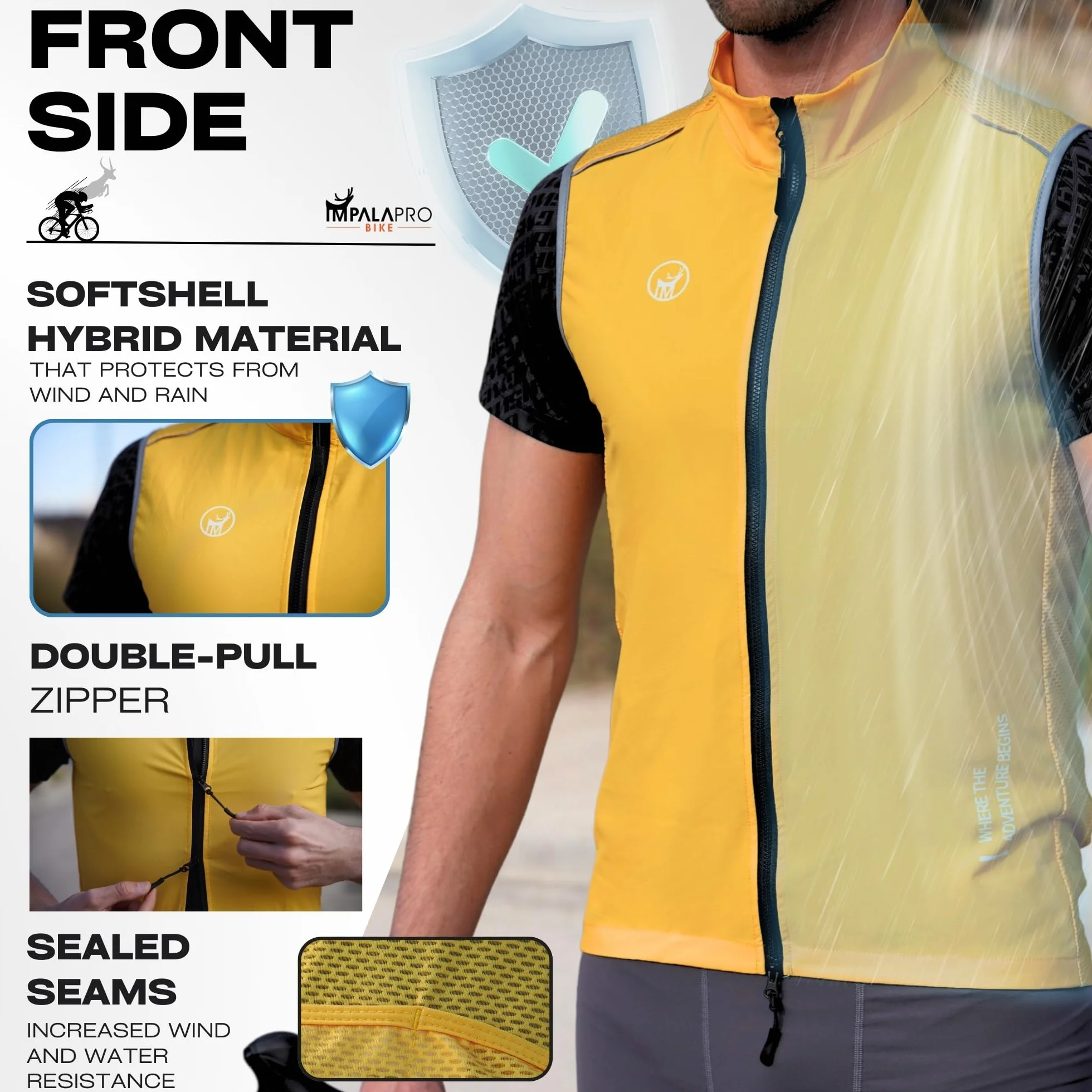 IMPALAPRO Chaleco Cortavientos Ciclismo Hombre y Mujer Ultraligero, Transpirable y Resistente - Protección Contra el Viento y la Lluvia