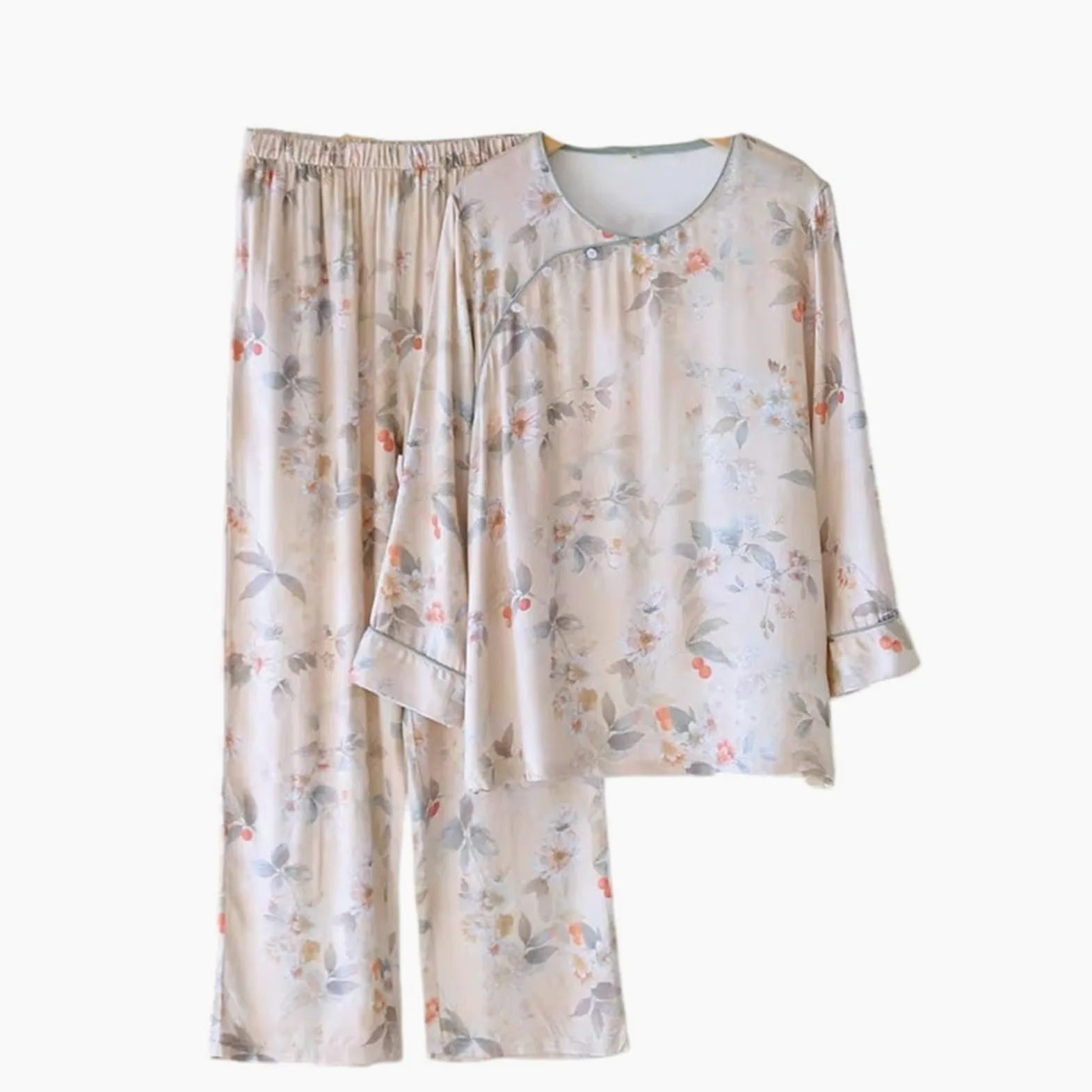 Conjunto de pijama de algodón retro de estilo tradicional para mujer, para primavera y verano, ropa delgada para el hogar