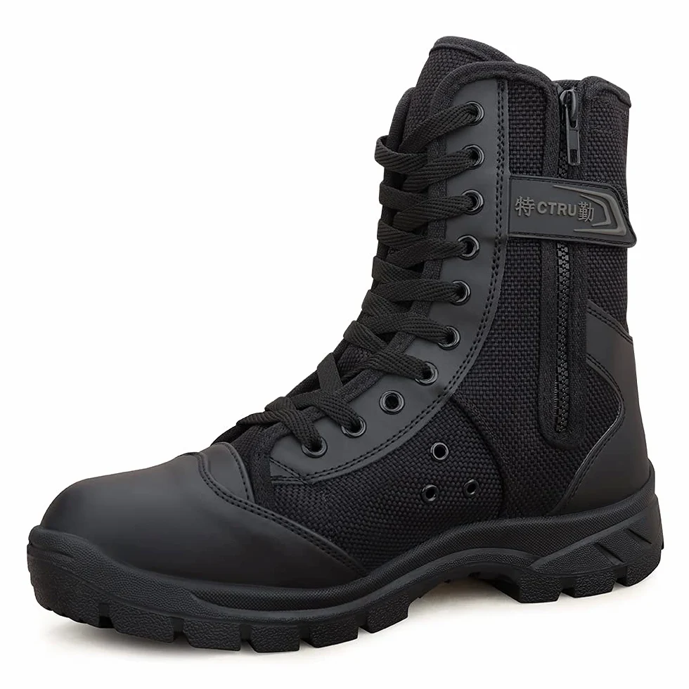 Botas Militares Hombre Con Cremallera lateral Ligeras Botas Tactica Transpirables Botas para moto Botas Tácticas Mujer Botas Negras Hombre
