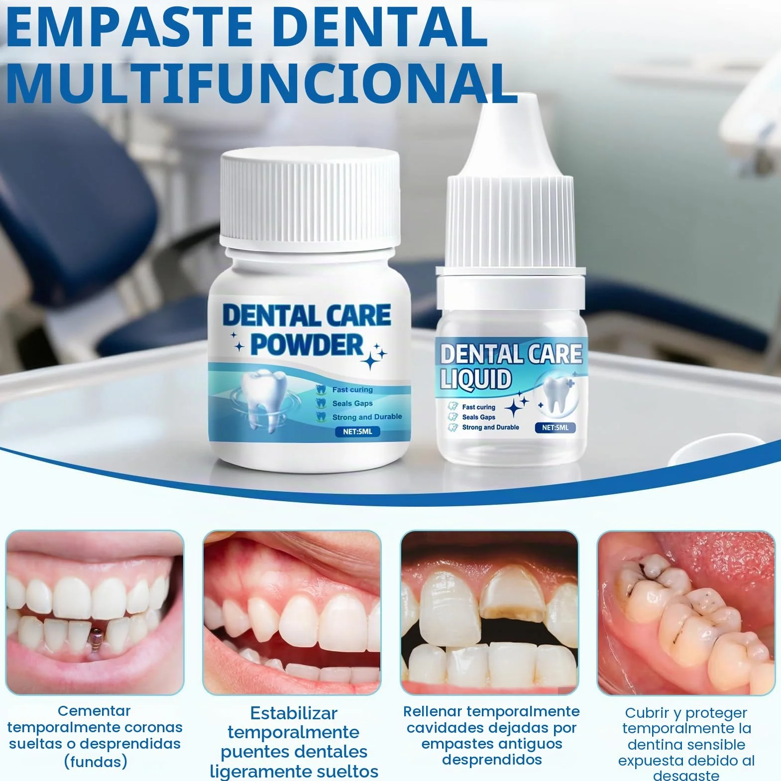 Cemento Dental Permanente para Coronas, Puentes y Caries