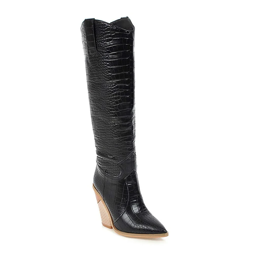 Botas Largas para Mujer Botas hasta La Rodilla del Reino Unido Botas De Montar para Mujer Cuñas con Punta Puntiaguda Botas De Tobillo De Tacón Grueso para Mujer Zapatos De Fiesta Elegantes Informales