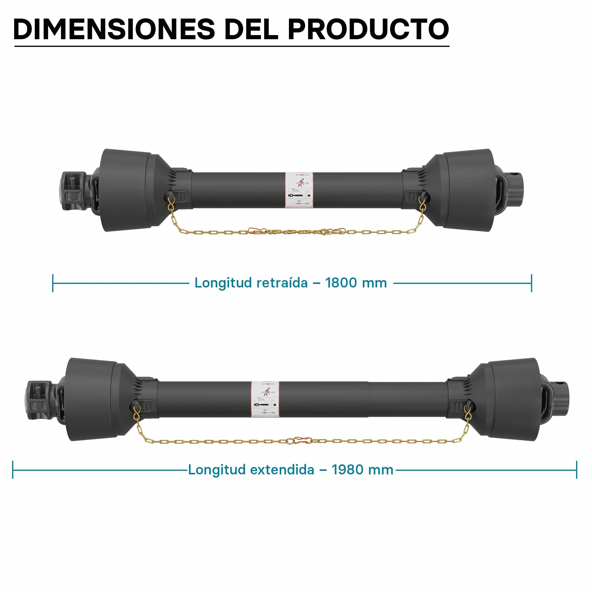 WilTec Toma de Fuerza T5 Eje transmisión cardán 1800-1980mm 620Nm 540rpm PTO 54kW 74CV 2X 1 3/8" 6 dientes