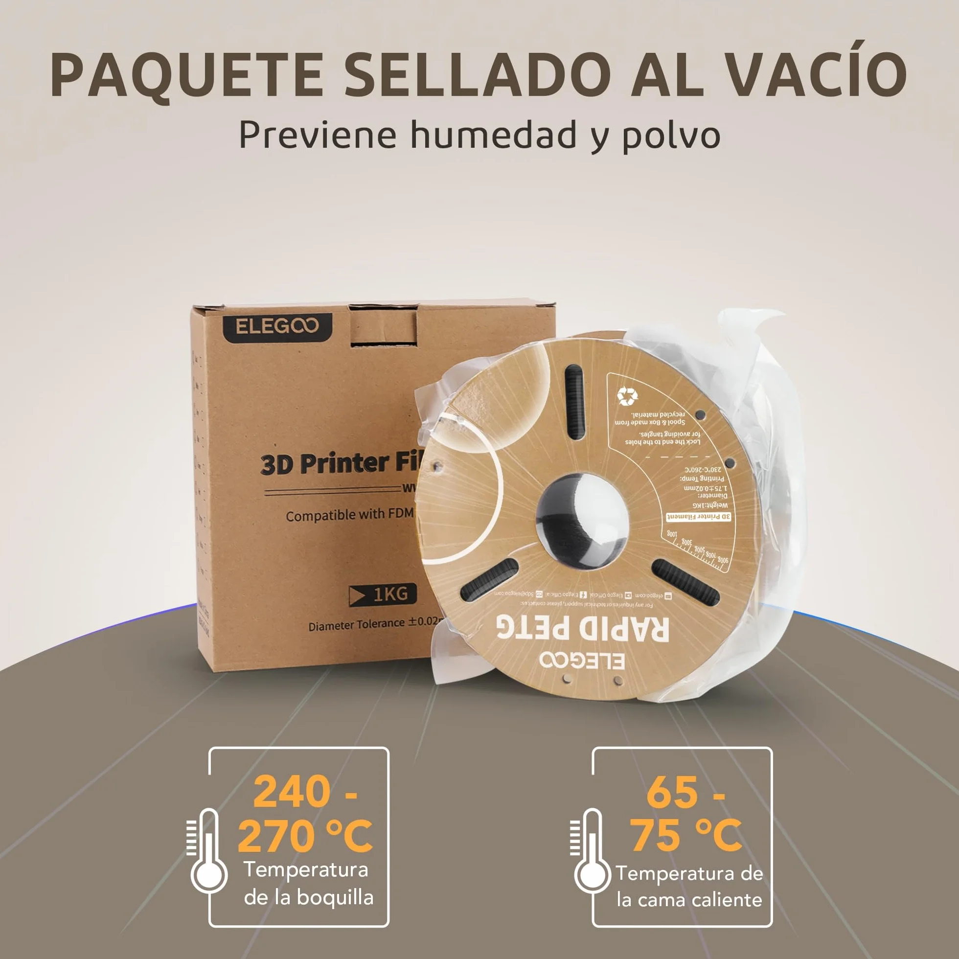ELEGOO Filamento PETG Rápido 1.75mm 1KG Negro, Alta Velocidad 30-600mm/s para Impresora 3D
