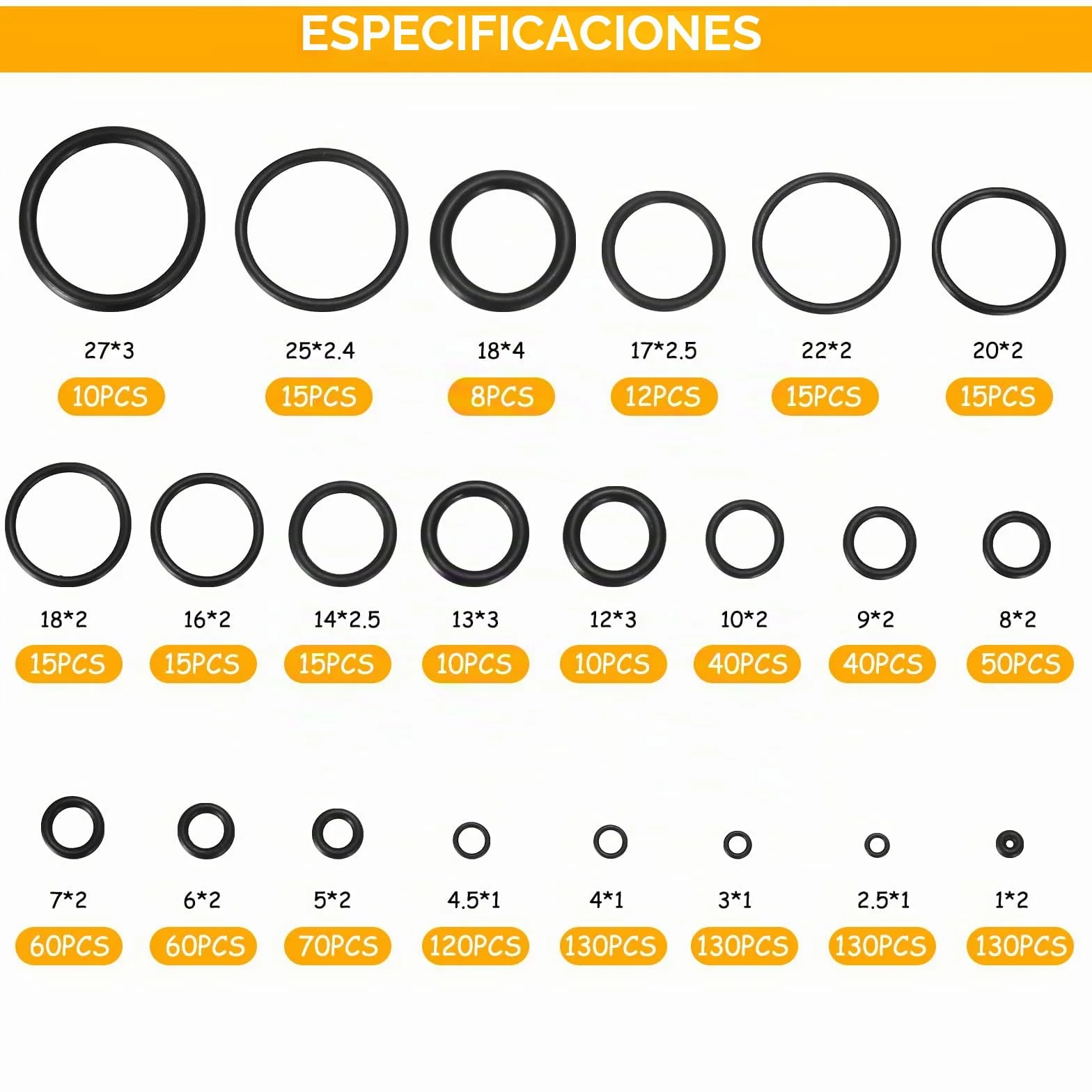 1100 Pcs Juntas Tóricas de Goma, O-Ring Kit para Reparación de Grifos Automotrices y Plomería