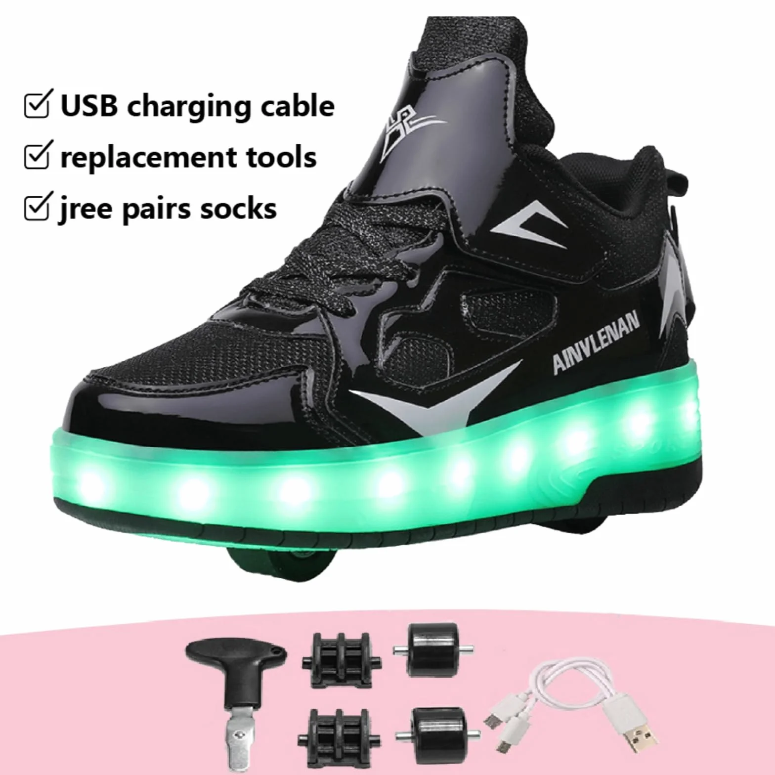 Zapatillas para niños con Dos Ruedas, luz Ajustable Cambio de Color, Carga USB, universales 27–40 EU