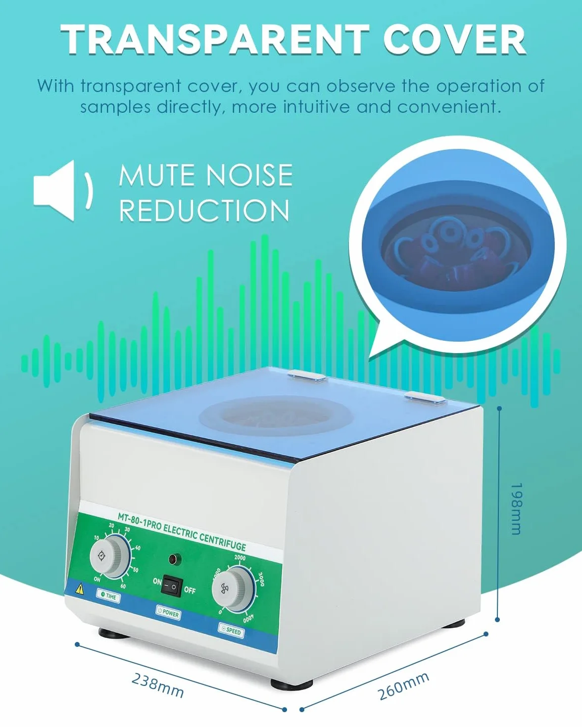 Mxmoonant Centrifugadora de Laboratorio 4000rpm 6x15ml 1865xg 60min Temporizador