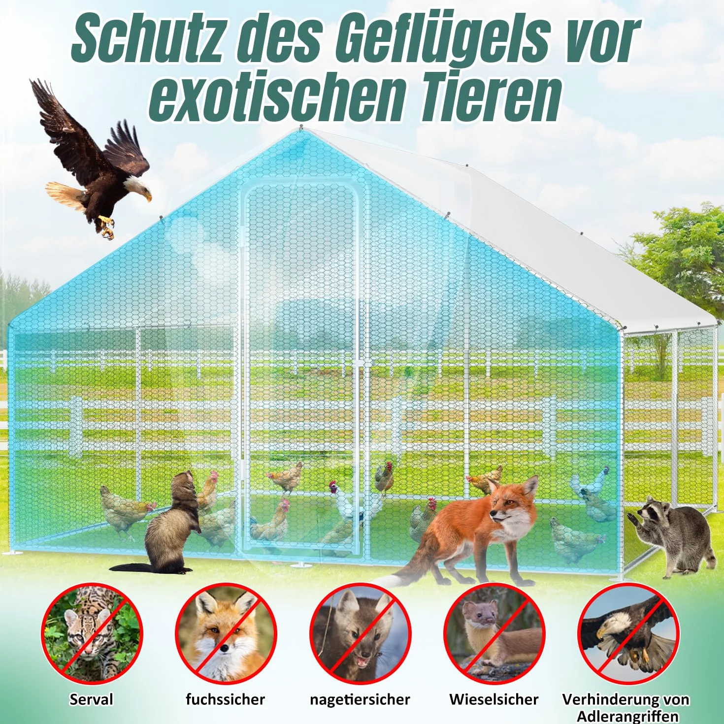 Cerradura Gallinero 3x8x2m Acero Galvanizado Jaula Pájaros Mascotas