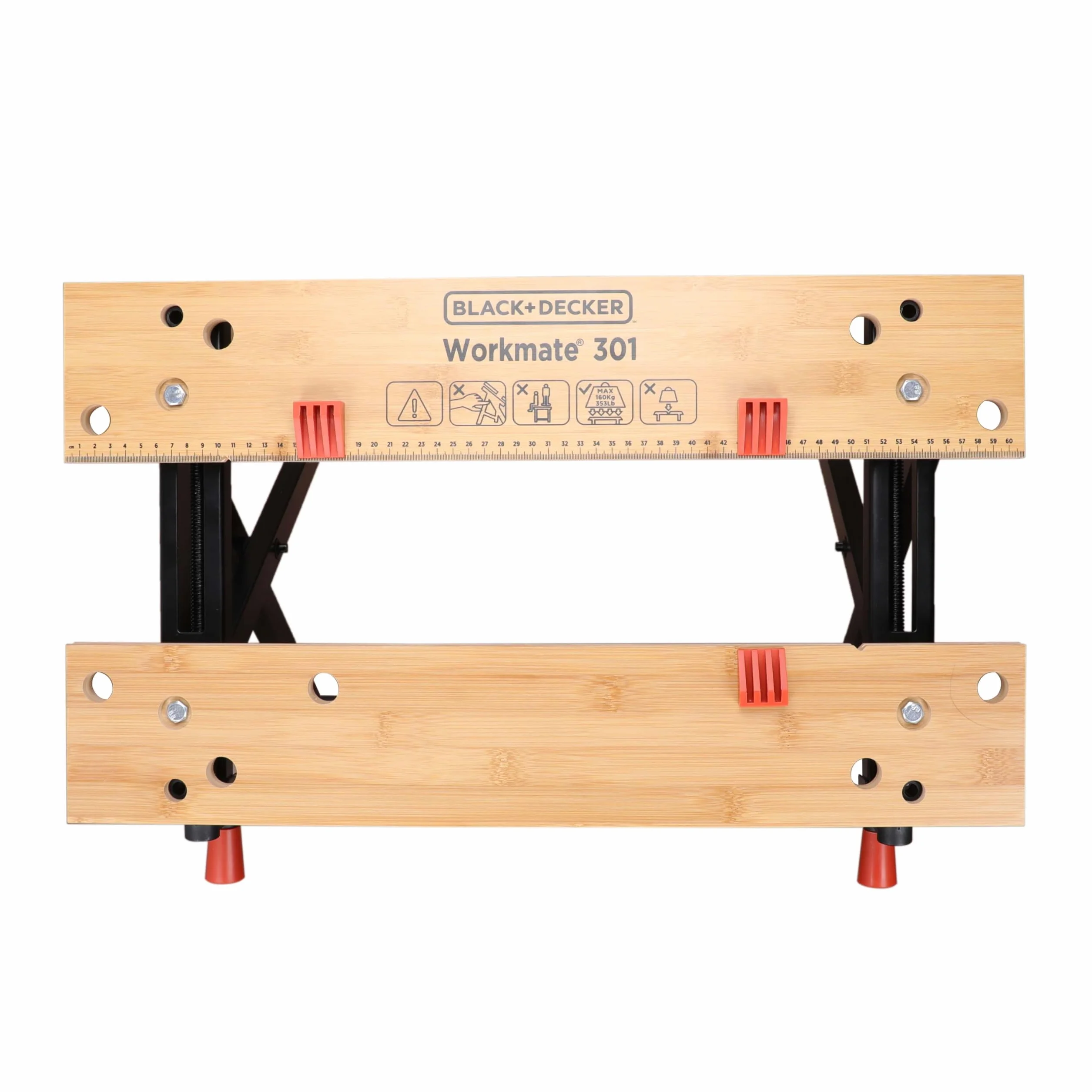 BLACK+DECKER WORKMATE WM301-XJ Banco de Trabajo Plegable, Doble Manivela, Patas Antideslizantes, Bambú y Acero, Negro