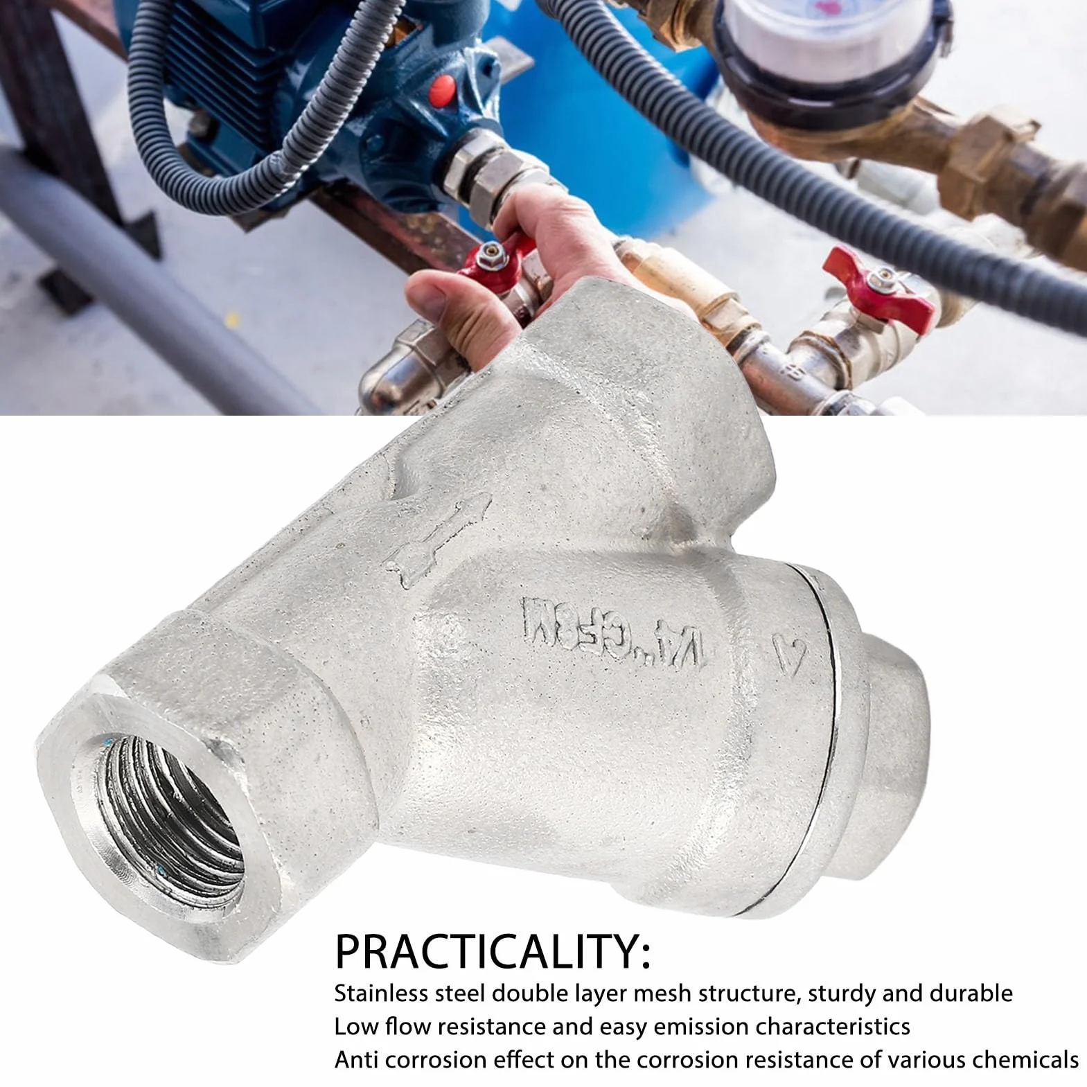 Filtro En Y 1/4 Pulg. DN8 Malla De Doble Capa De Acero Inoxidable para Agua Aceite Gas