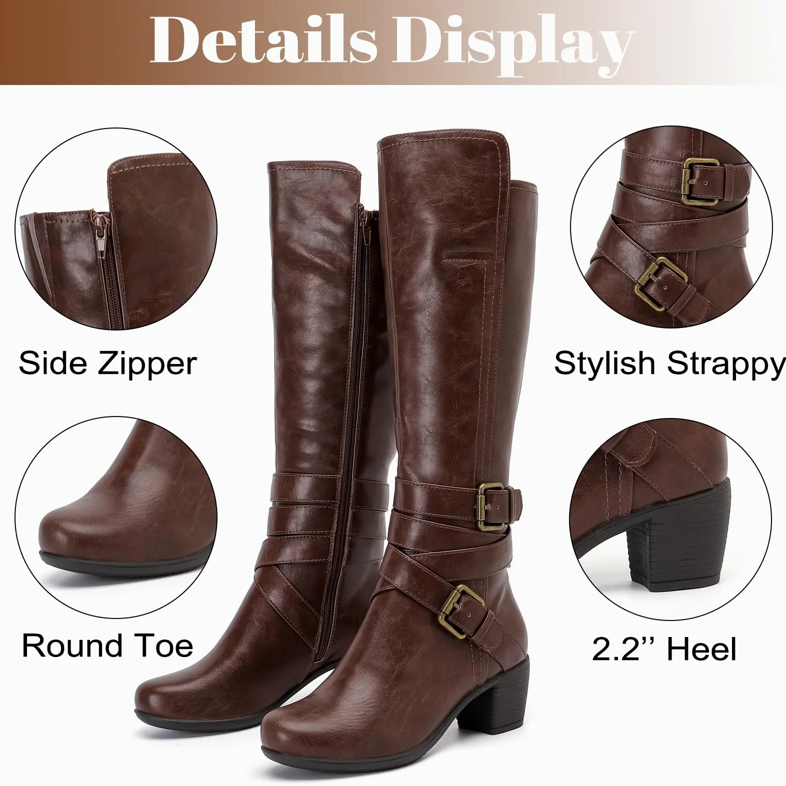 Ruiee Botas altas hasta la rodilla para mujer, cómodas, de tacón grueso, clásicas, puntiagudas, para otoño e invierno, tacón bajo, botas largas para mujer.