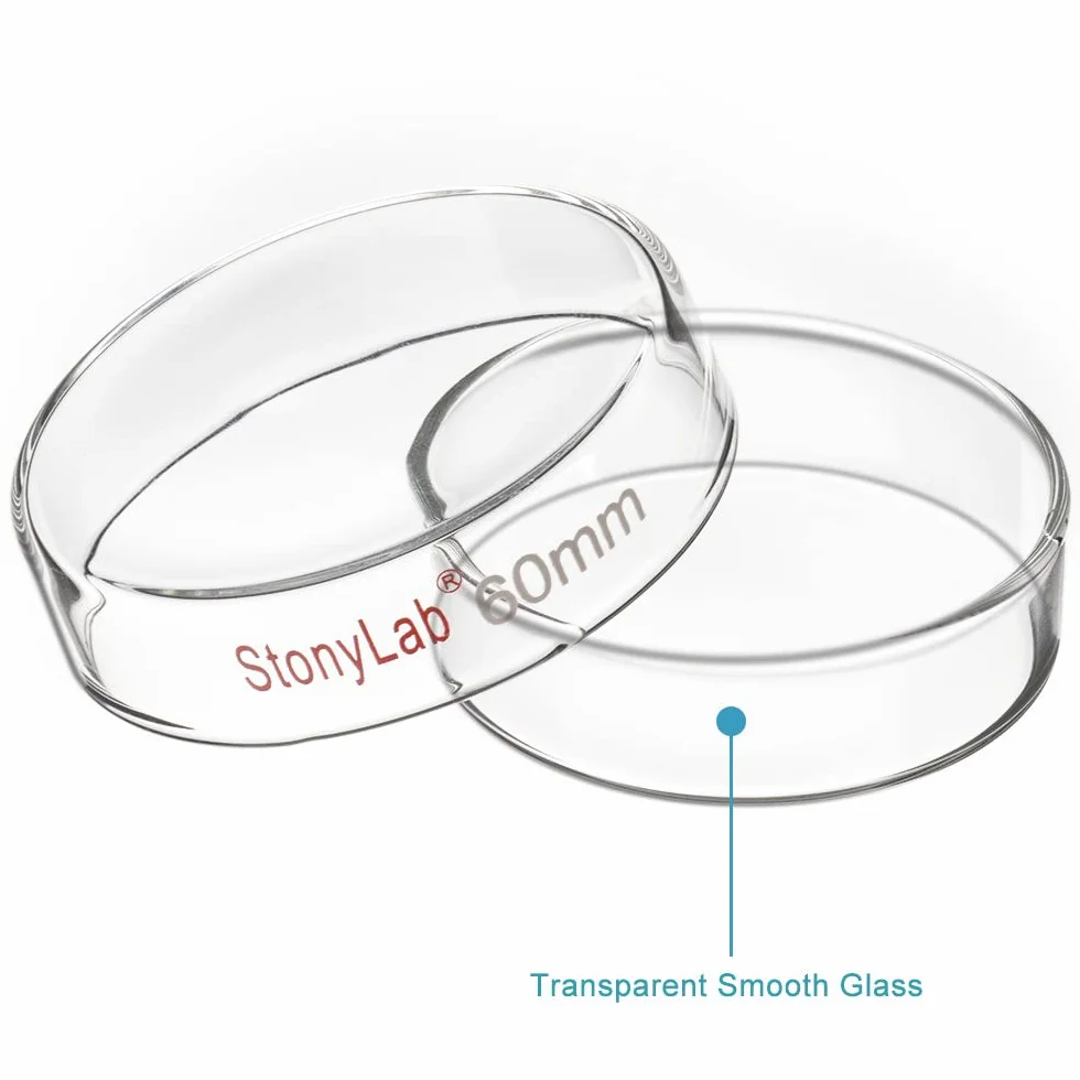 Placa de Petri Vidrio 60x15 mm Borosilicato Esterilizable Autoclave con Tapa Transparente Laboratorio