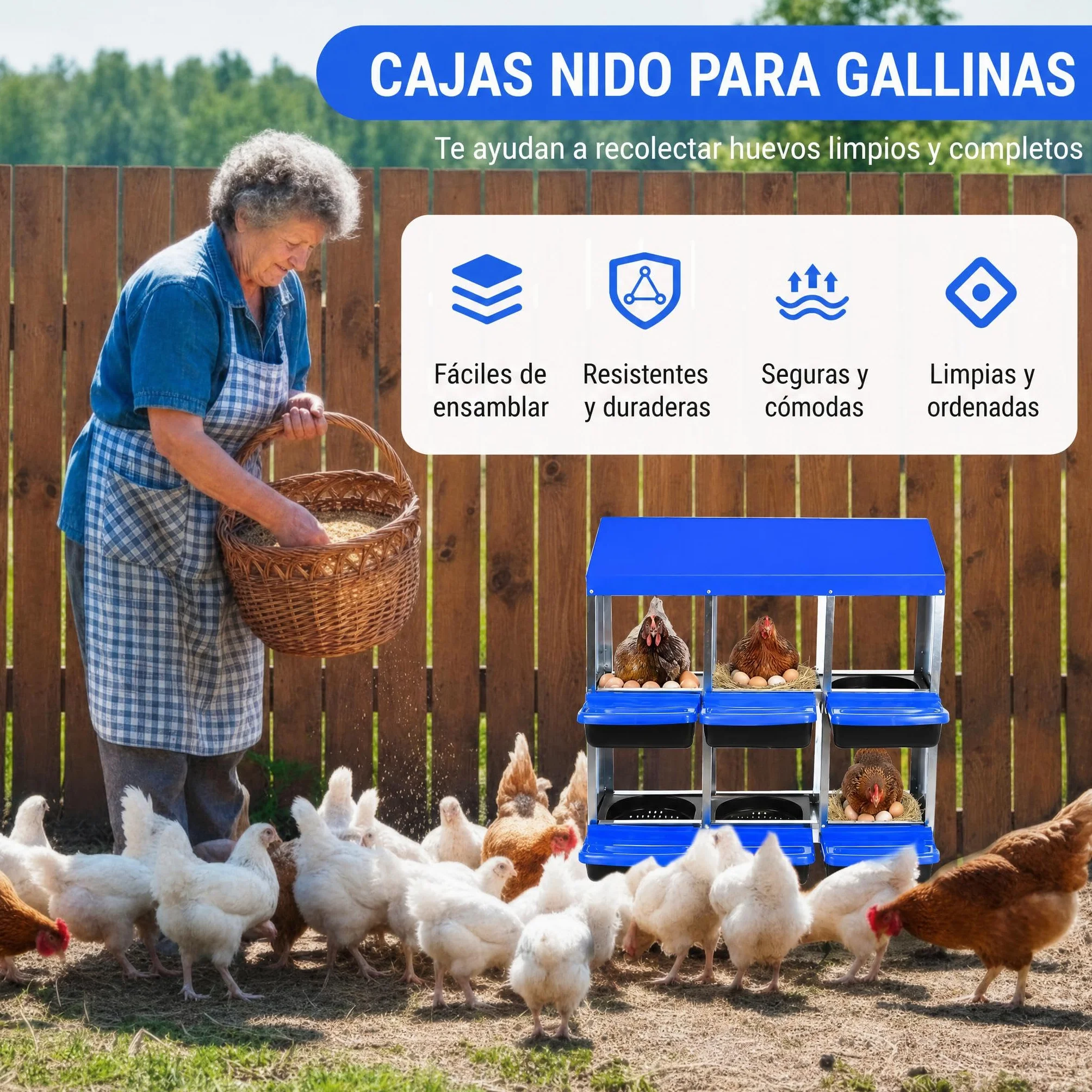 Garvee Caja De Anidación para Gallinas 6 Compartimentos Acero Galvanizado Antióxido Tapa Extraíble