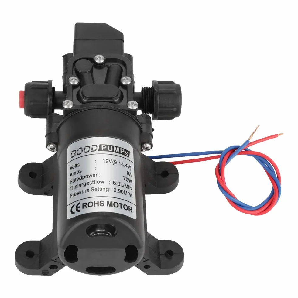 Bomba de Agua Autocebante DC 12V 0.9Mpa 6L/Min 70W Diafragma Alta Presión