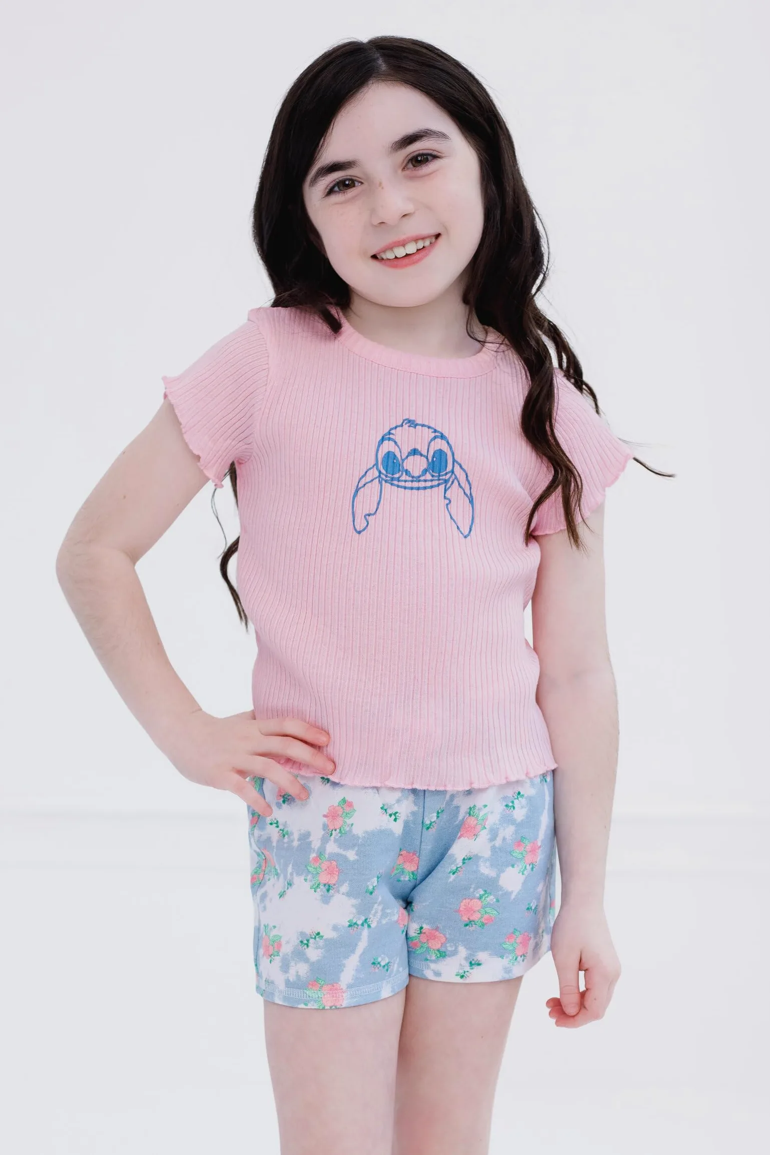 Disney Lilo & Stitch - Sudadera de rizo francés para niñas, camiseta y pantalones cortos, 3 piezas, tallas de niño a niño grande (4T - 10-12)