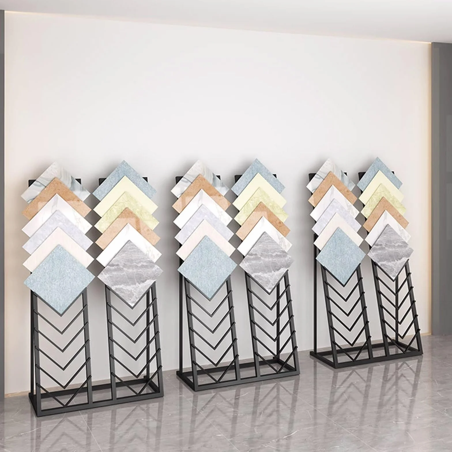 Expositor de muestras de baldosas metálicas, estante organizador de madera, soporte de almacenamiento, 50x30x150cm