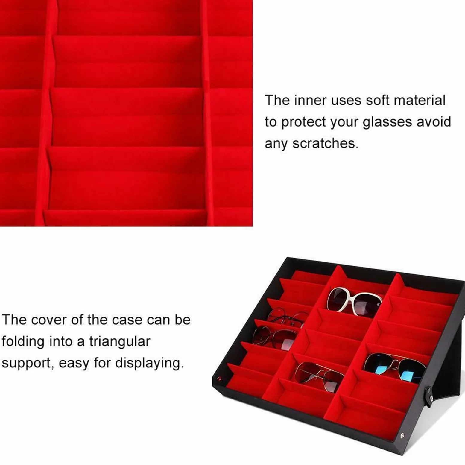18 rejillas for gafas de sol, caja almacenamiento for, soporte organizador, for presentación joyería, compartimento Para Gafas