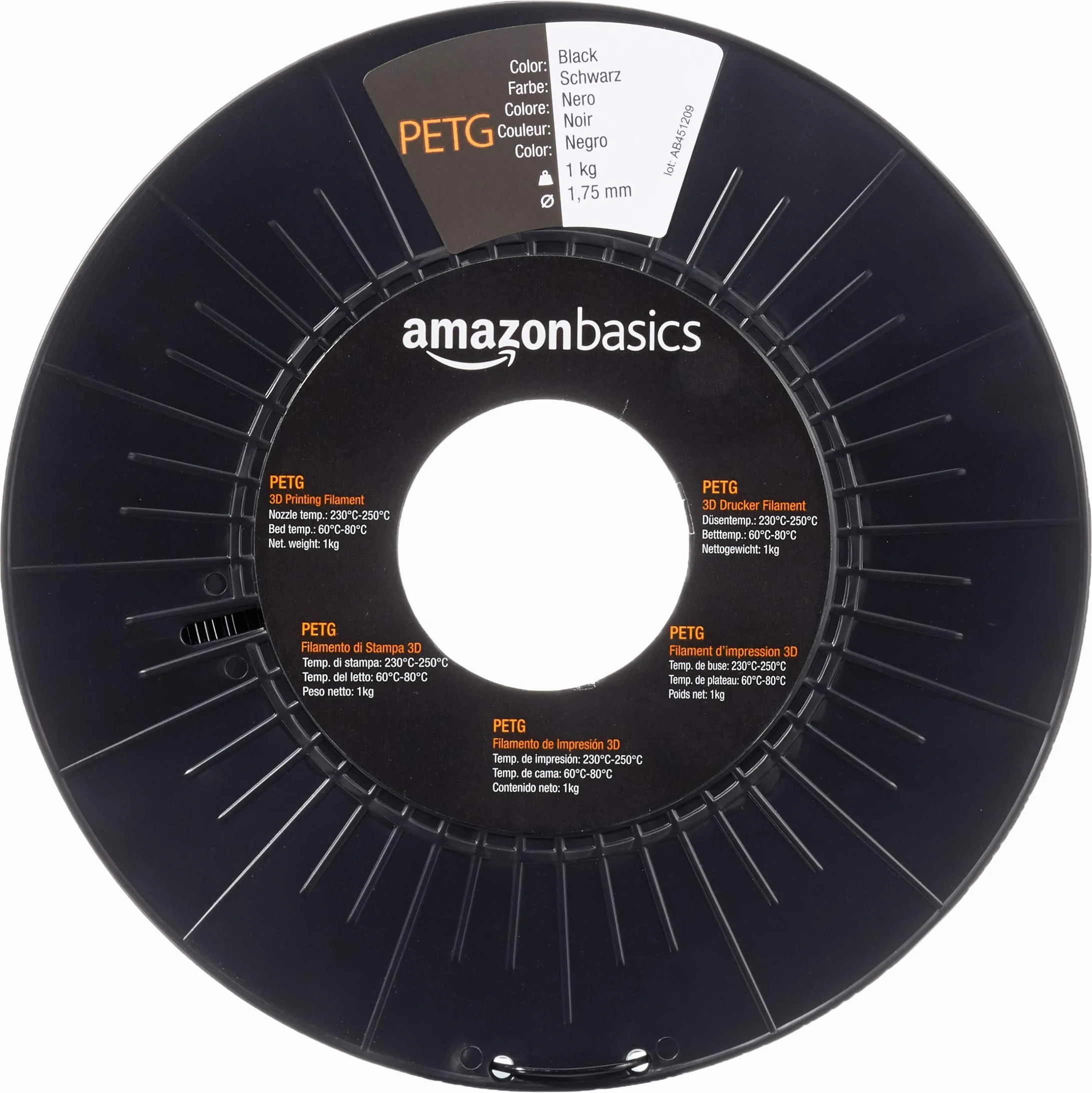 Amazon Basics Filamento PETG 1.75 mm 1 kg Negro para Impresora 3D