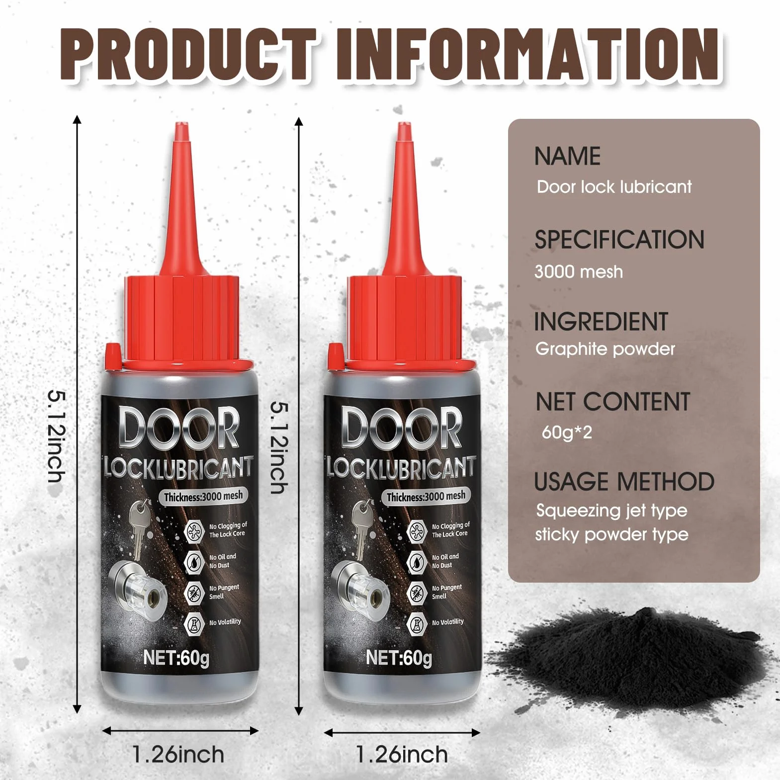 Grafito en Polvo 120ML para Lubricar Cerraduras de Puertas