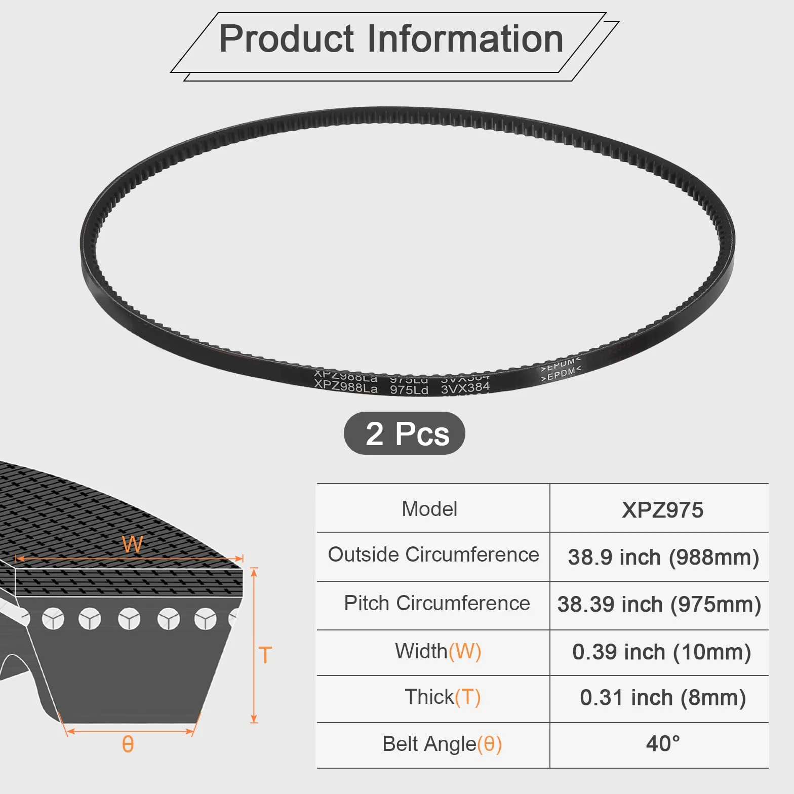 QUARKZMAN Correa en V Xpz975 Epdm 10 mm x 975 mm Goma Industrial Acanalada