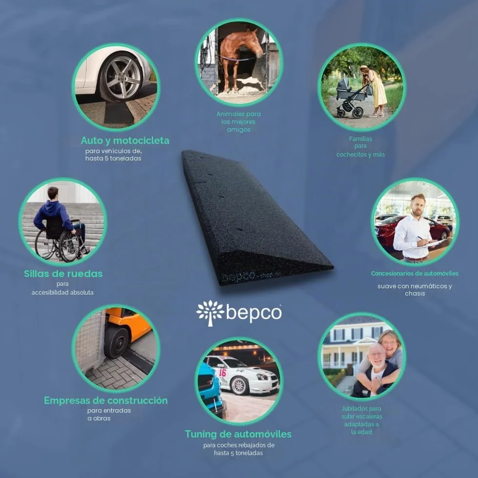 Rampa para bordillos de goma 100x25x8 cm bepco Negro con arandelas integradas