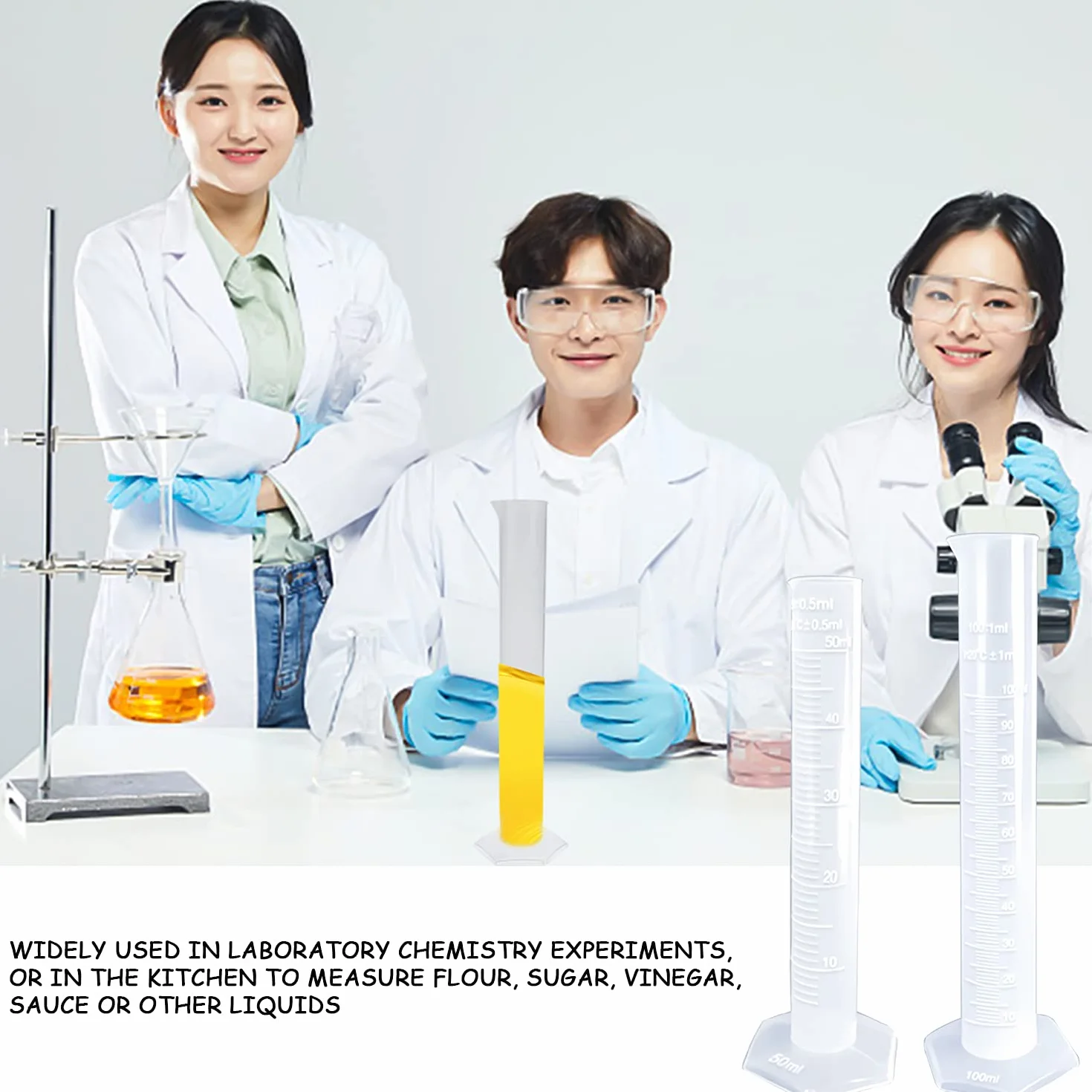 Cilindro Graduado de Plástico 50 ml 100 ml Probeta para Laboratorio Científico