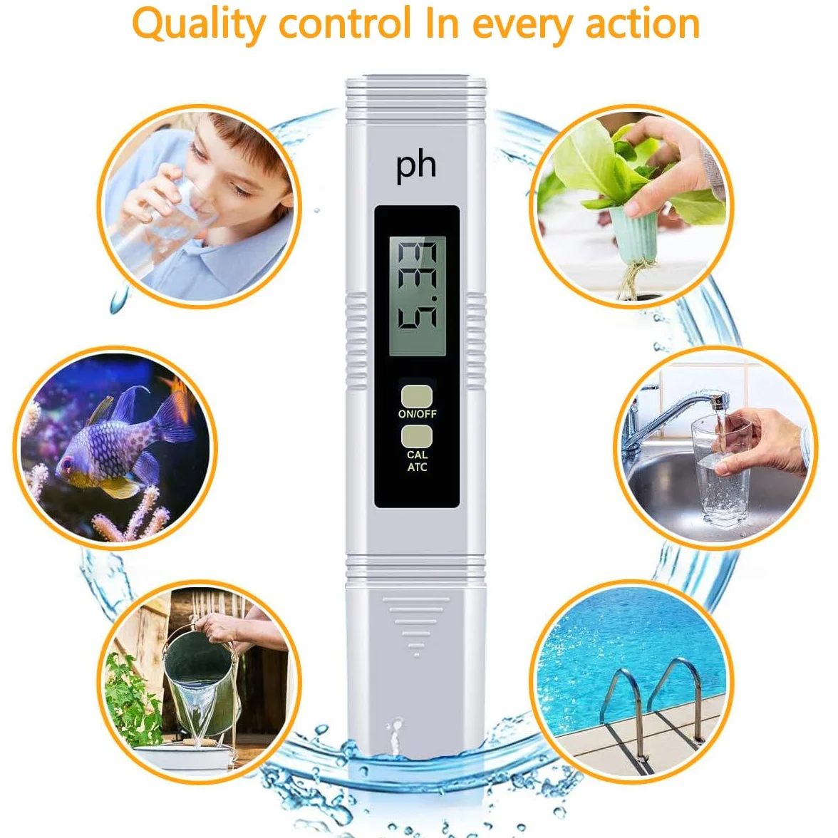 Medidor de pH Digital 0-14 para Agua, Piscina, Acuario, Hidroponía